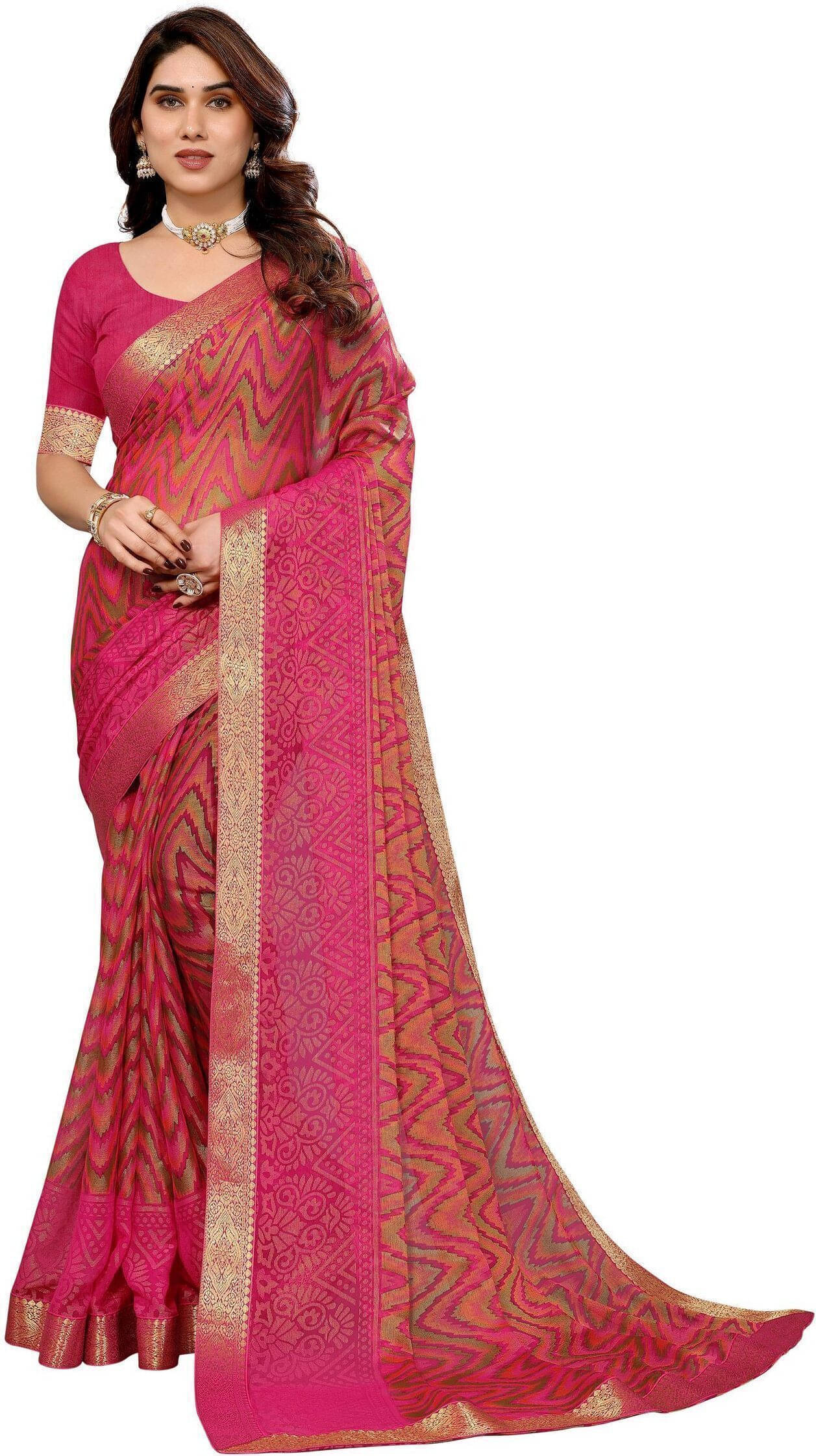 SAREEVE Brasso Printed Saree With Unstitched Blouse Piece ( Pink ) SAREEVE Brasso Printed Saree With Unstitched Blouse Piece ( Pink )