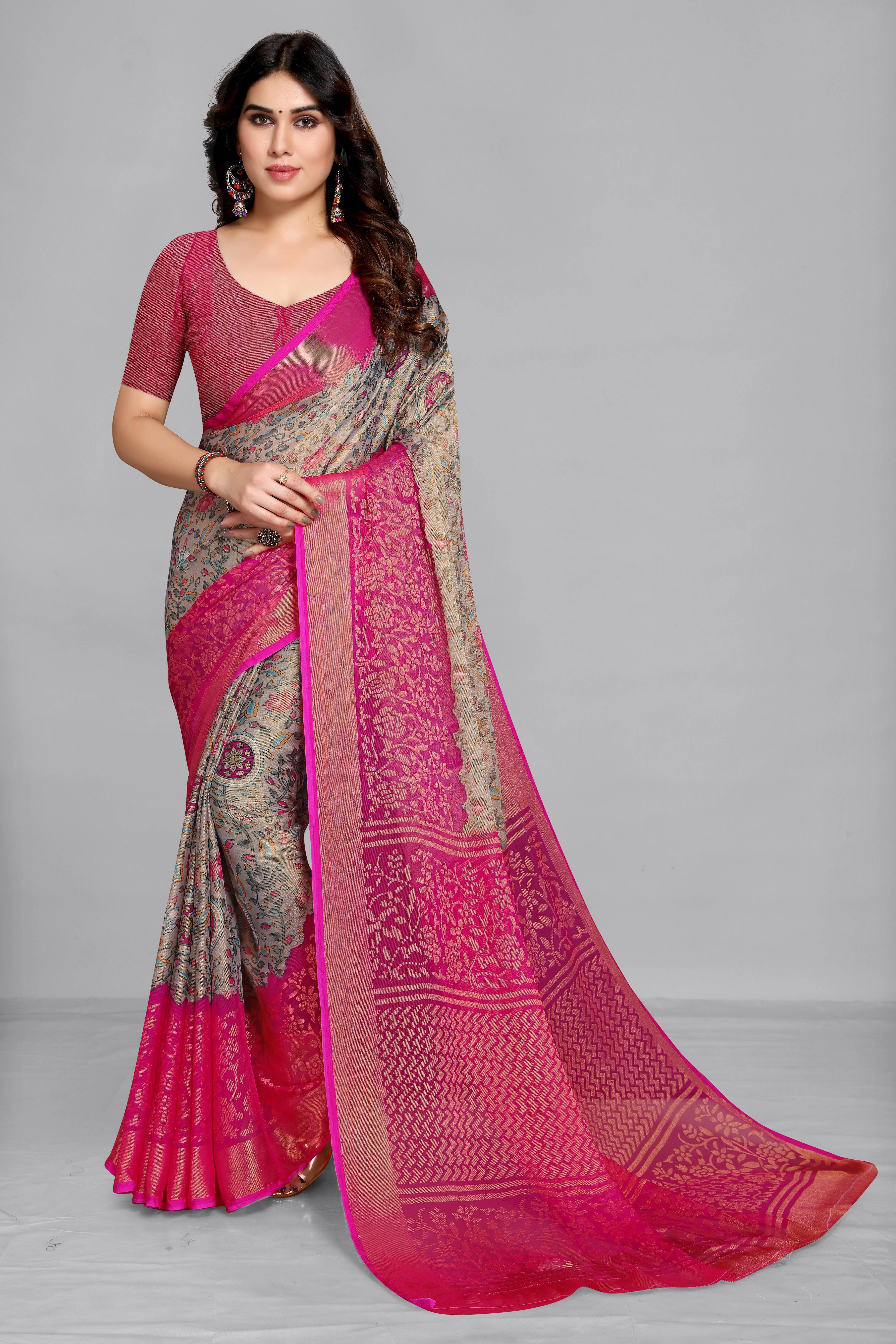 SAREEVE Brasso Printed Saree With Unstitched Blouse Piece ( Grey ) SAREEVE Brasso Printed Saree With Unstitched Blouse Piece ( Grey )