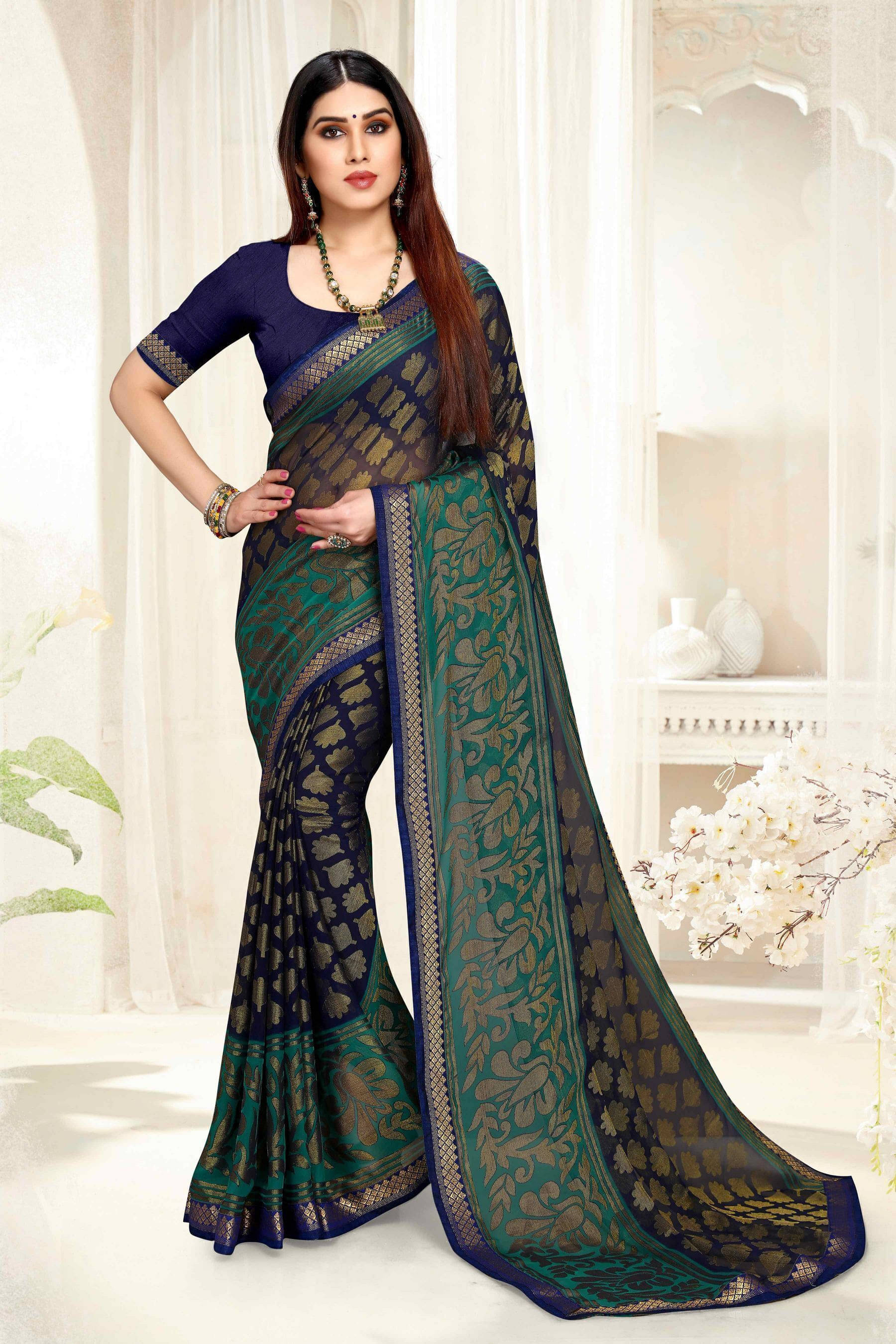 SAREEVE Brasso Printed Saree With Unstitched Blouse Piece ( Multicolor )     			SAREEVE Brasso Printed Saree With Unstitched Blouse Piece ( Multicolor )