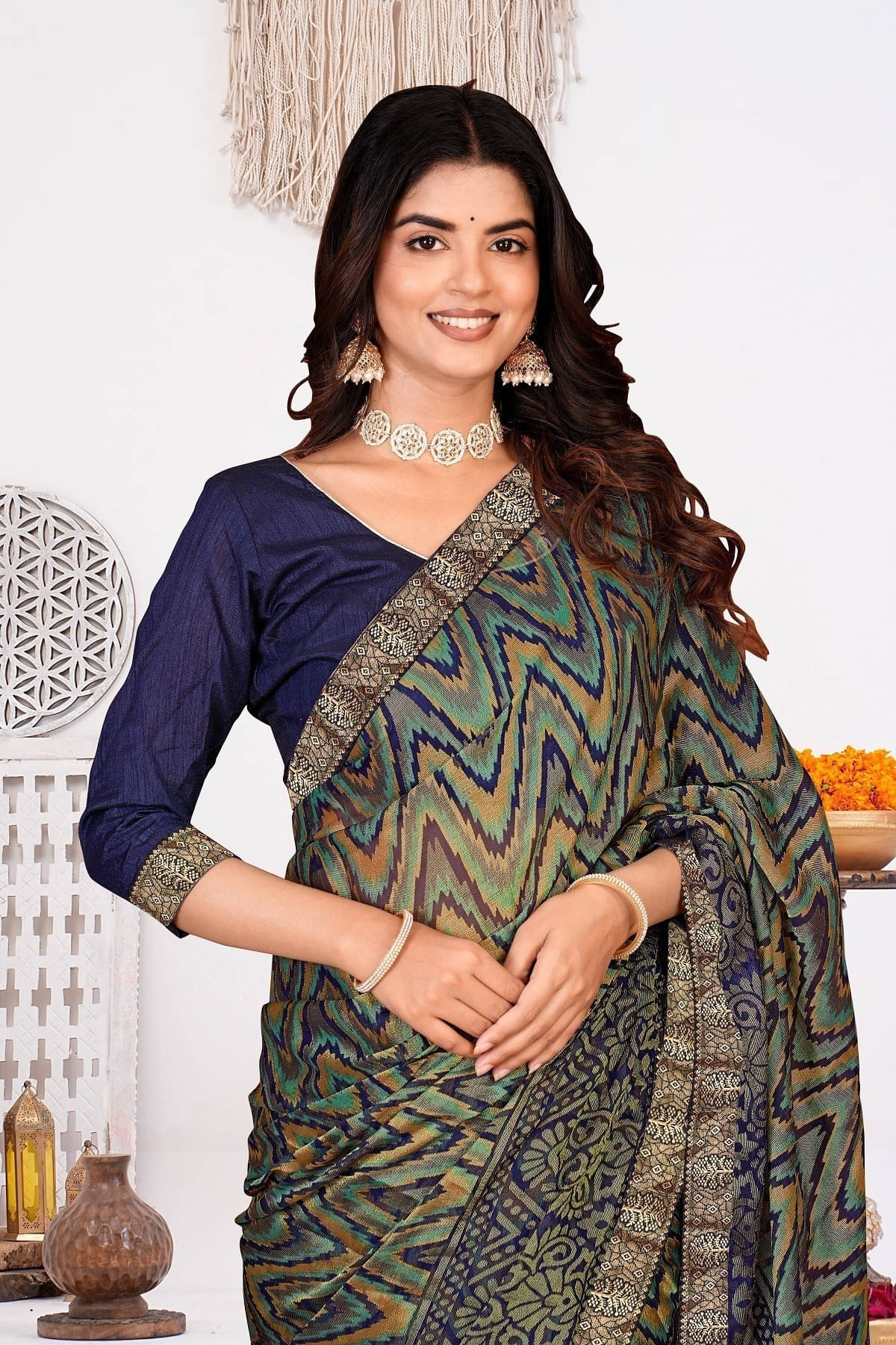 SAREEVE Brasso Printed Saree With Unstitched Blouse Piece ( Multicolor ) SAREEVE Brasso Printed Saree With Unstitched Blouse Piece ( Multicolor )