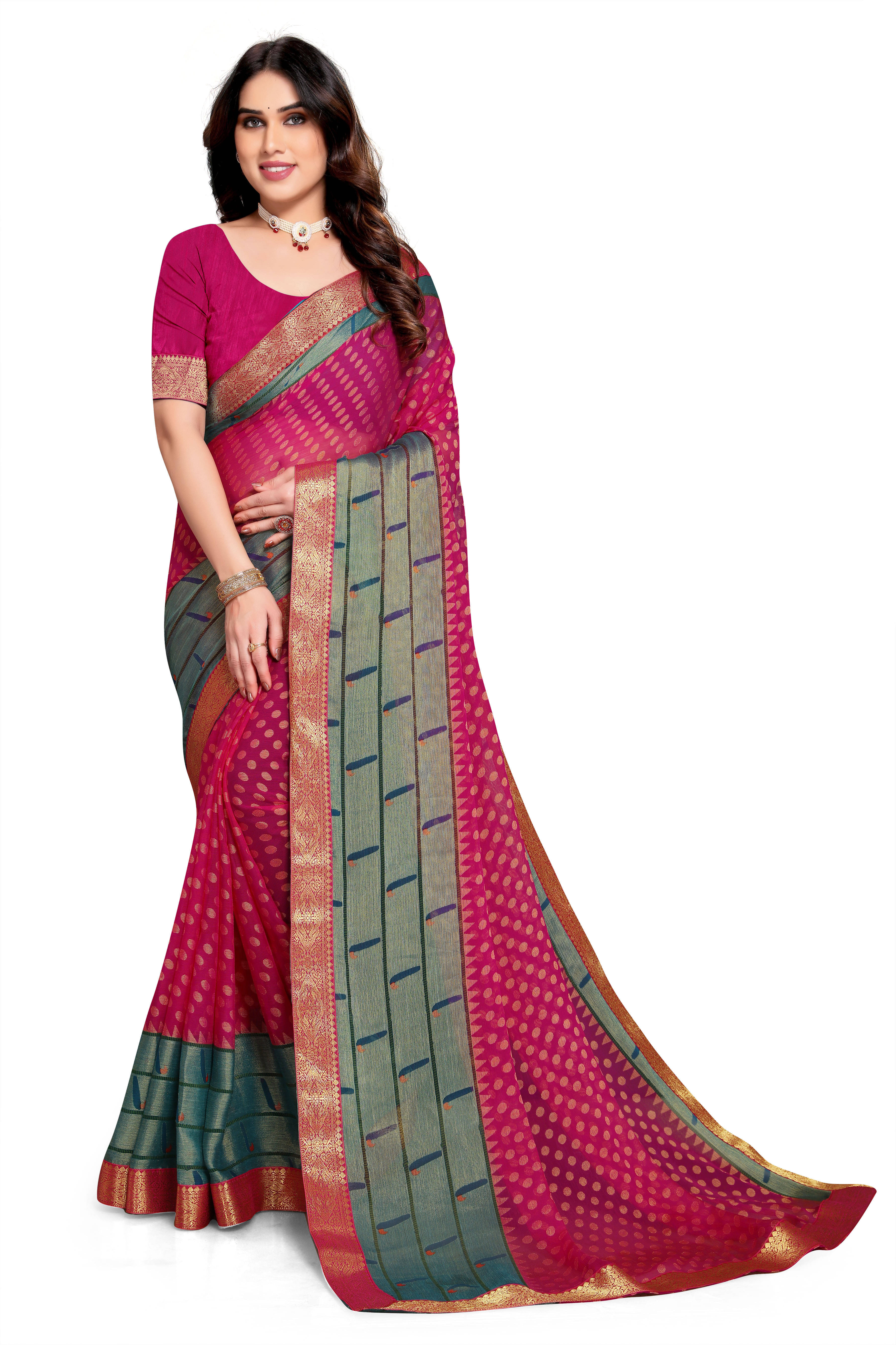 SAREEVE Brasso Printed Saree With Unstitched Blouse Piece ( Pink ) SAREEVE Brasso Printed Saree With Unstitched Blouse Piece ( Pink )