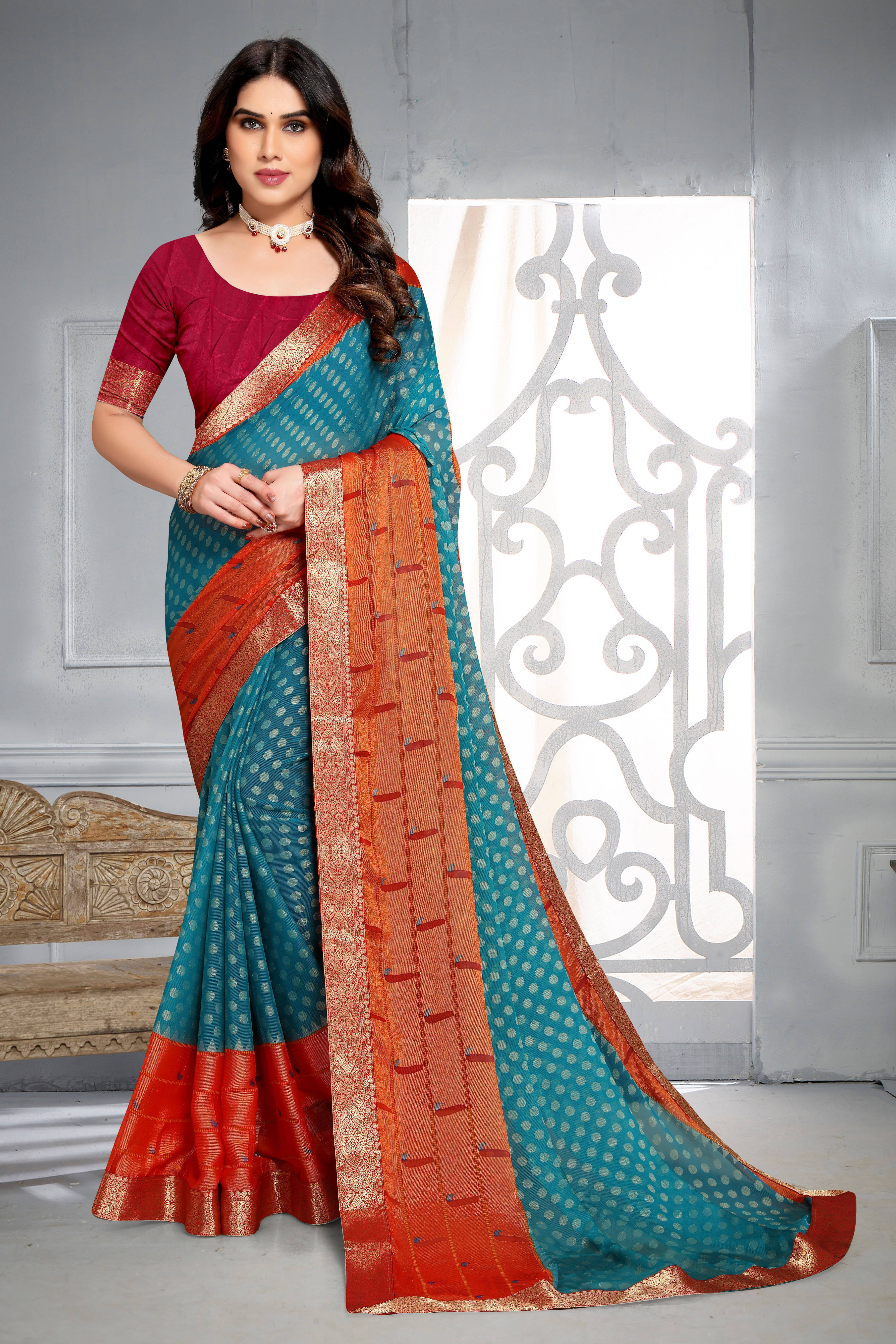 SAREEVE Brasso Printed Saree With Unstitched Blouse Piece ( Light Green )     			SAREEVE Brasso Printed Saree With Unstitched Blouse Piece ( Light Green )