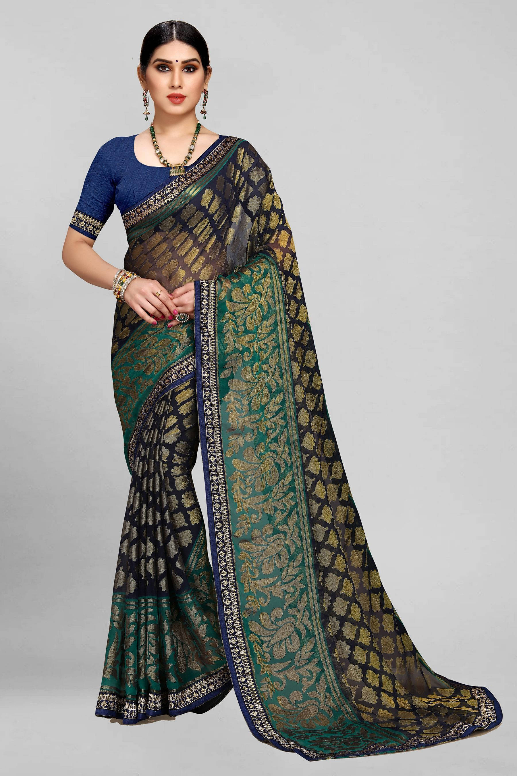 SAREEVE Brasso Printed Saree With Unstitched Blouse Piece ( Multicolor ) SAREEVE Brasso Printed Saree With Unstitched Blouse Piece ( Multicolor )