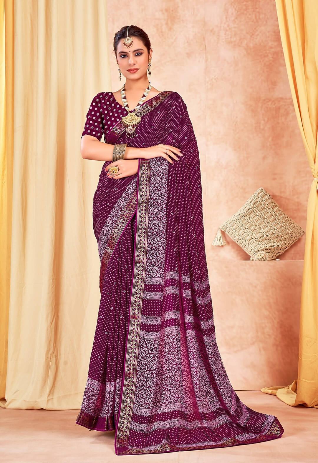 SAREEVE Brasso Printed Saree With Unstitched Blouse Piece ( Purple ) SAREEVE Brasso Printed Saree With Unstitched Blouse Piece ( Purple )