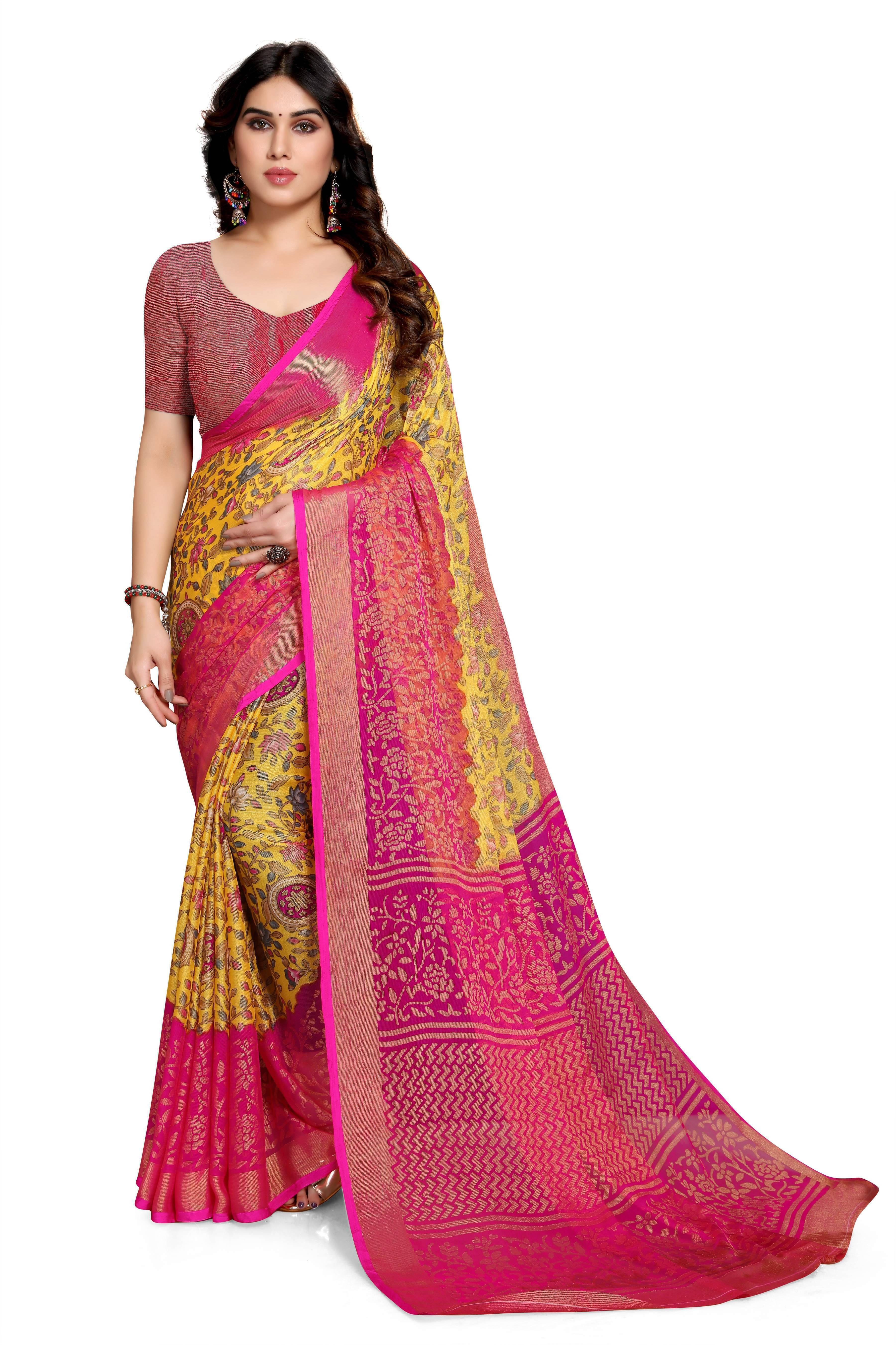     			SAREEVE Brasso Printed Saree With Unstitched Blouse Piece ( Multicolor )