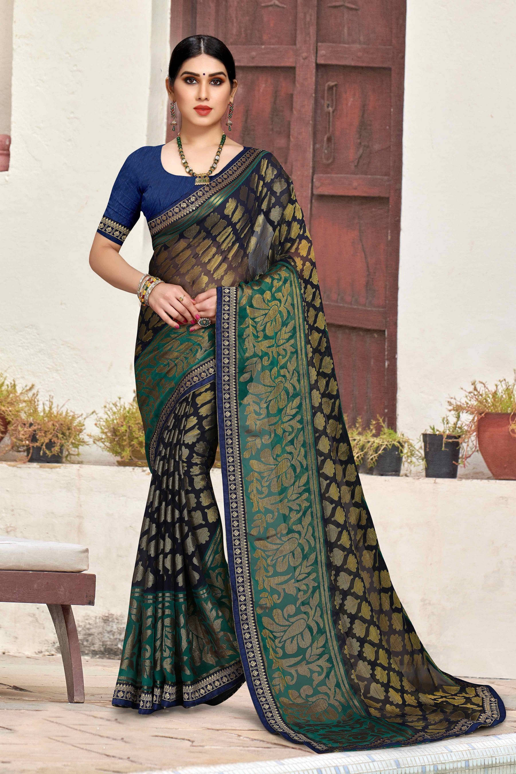 SAREEVE Brasso Printed Saree With Unstitched Blouse Piece ( Green )     			SAREEVE Brasso Printed Saree With Unstitched Blouse Piece ( Green )