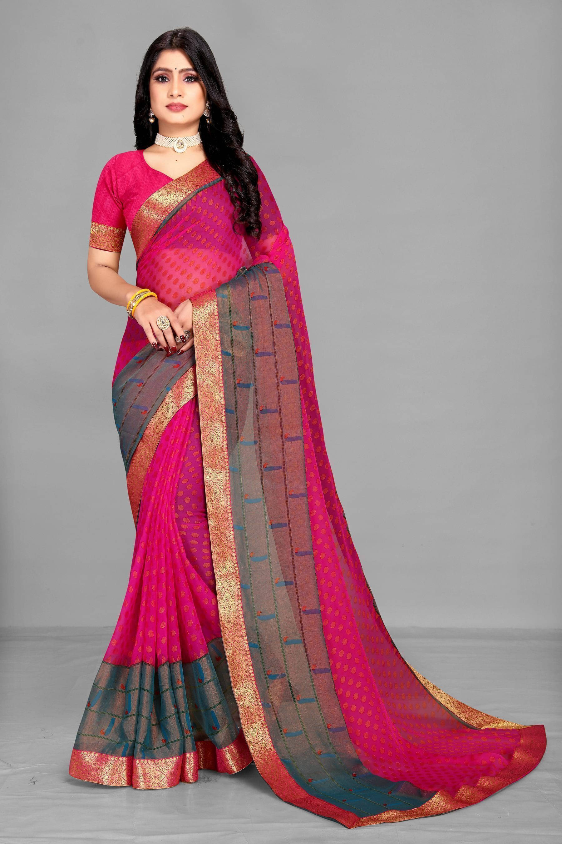     			SAREEVE Brasso Printed Saree With Unstitched Blouse Piece ( Pink )