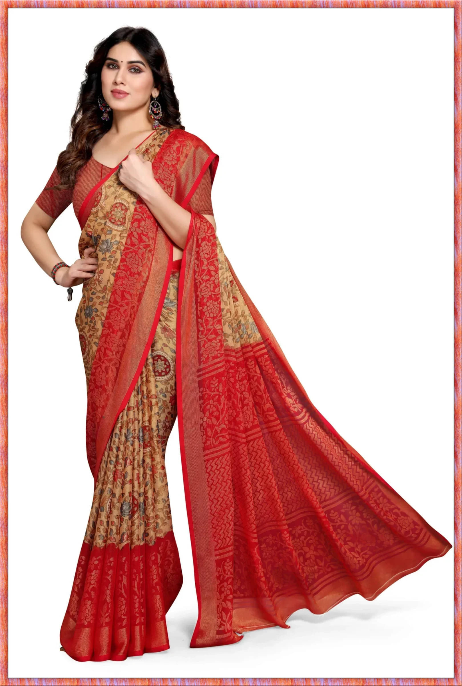     			SAREEVE Brasso Printed Saree With Unstitched Blouse Piece ( Maroon )