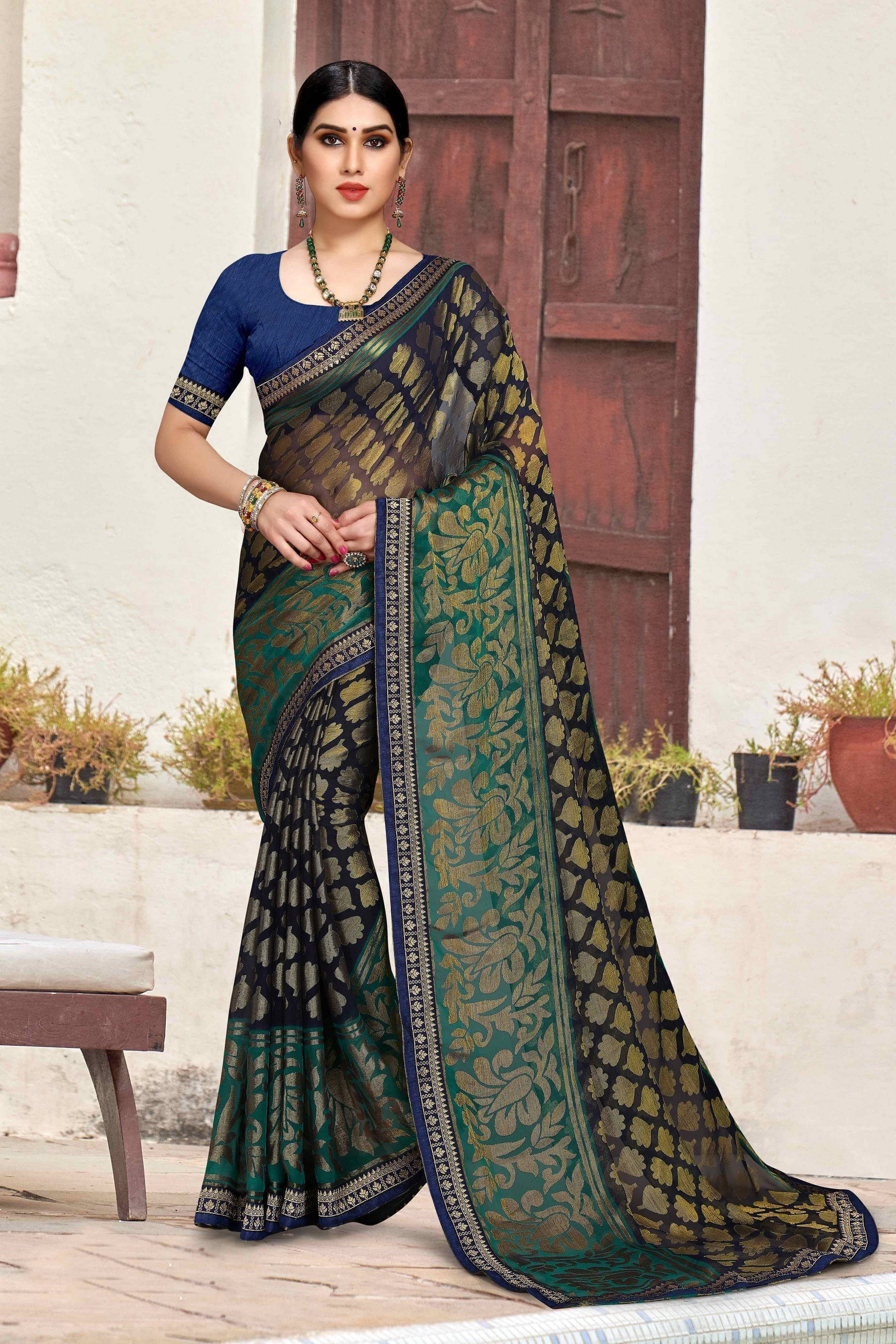     			SAREEVE Brasso Printed Saree With Unstitched Blouse Piece ( Green )