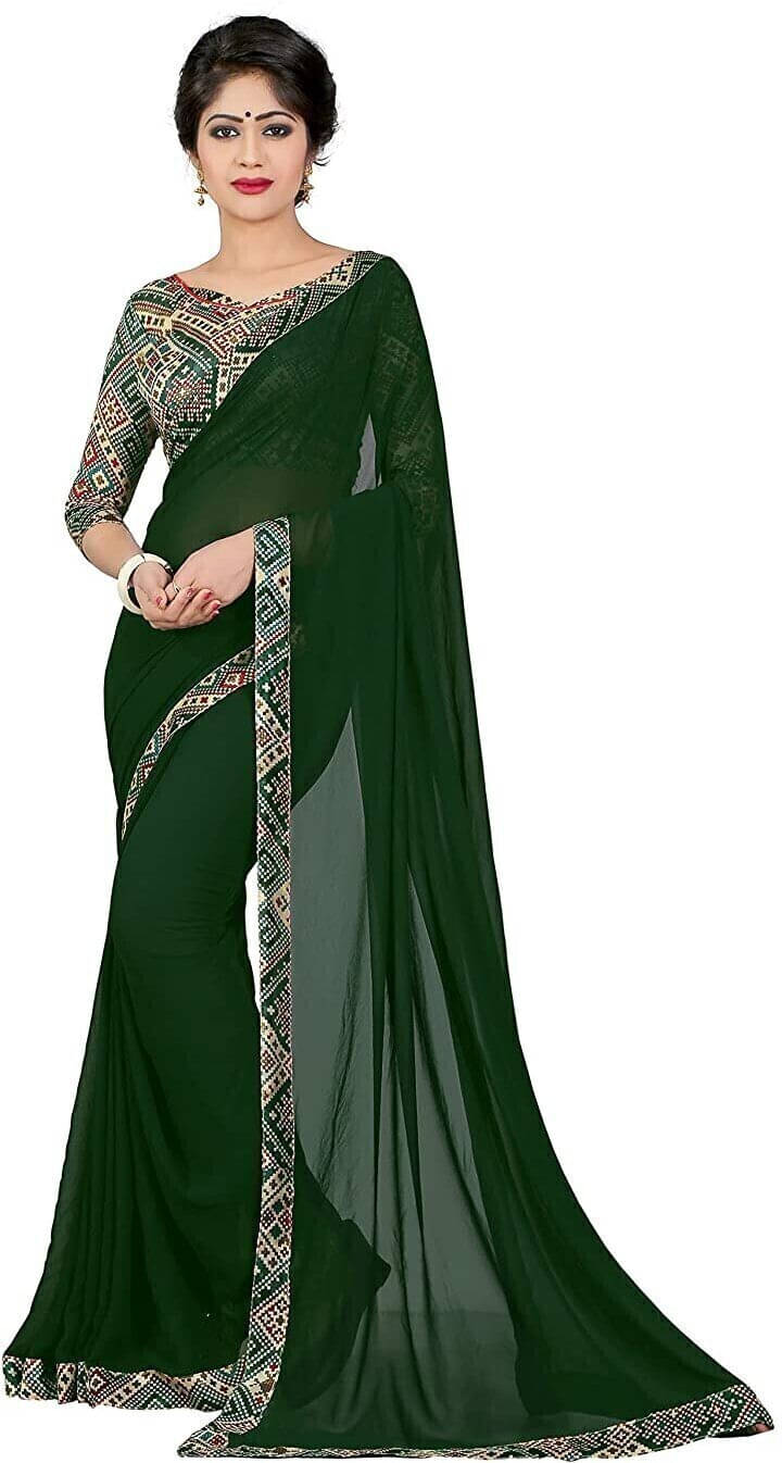 SAREEVE Chiffon Embroidered Saree With Unstitched Blouse Piece ( Green ) SAREEVE Chiffon Embroidered Saree With Unstitched Blouse Piece ( Green )
