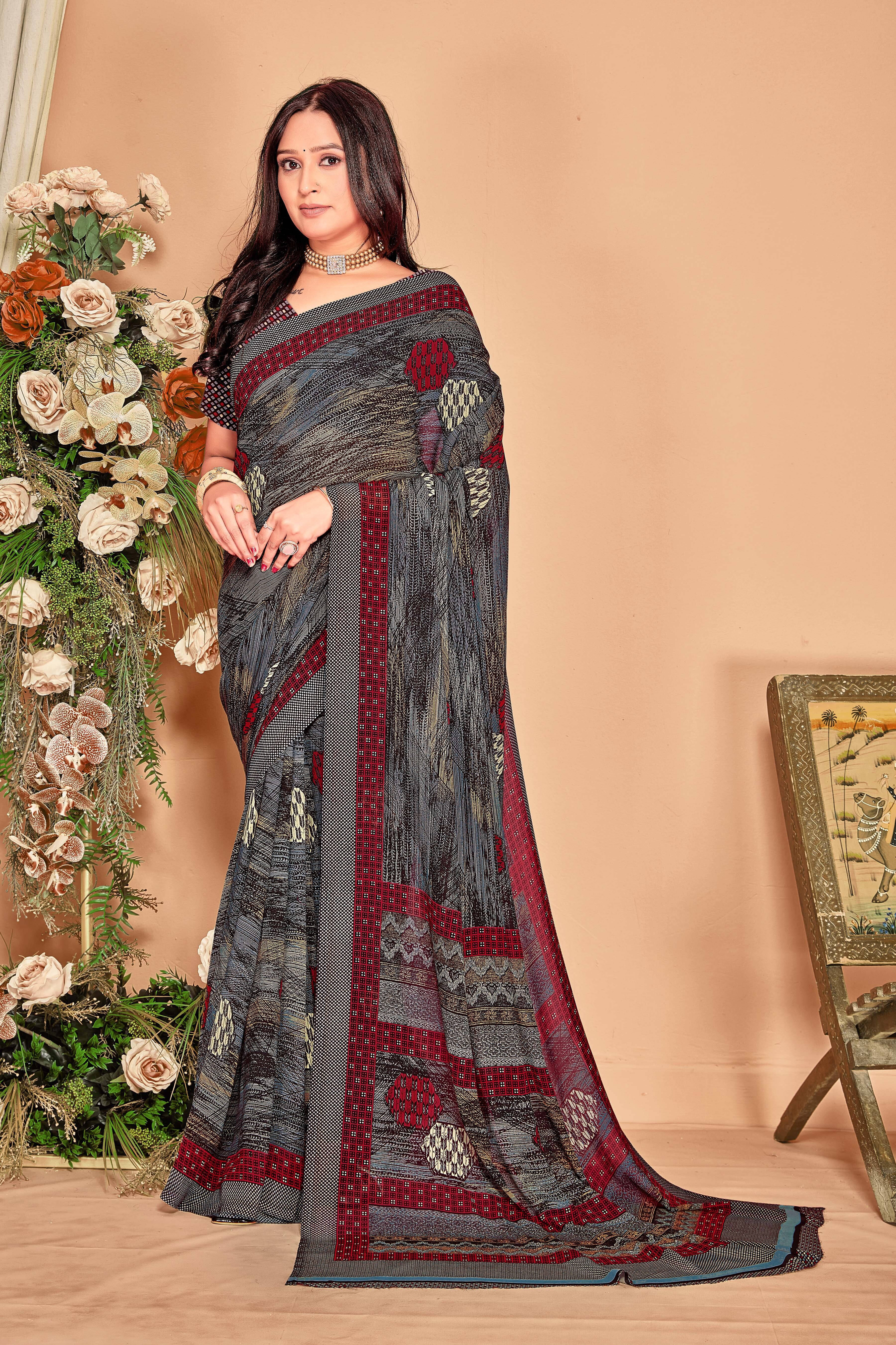     			SAREEVE Chiffon Printed Saree With Unstitched Blouse Piece ( Multicolor )