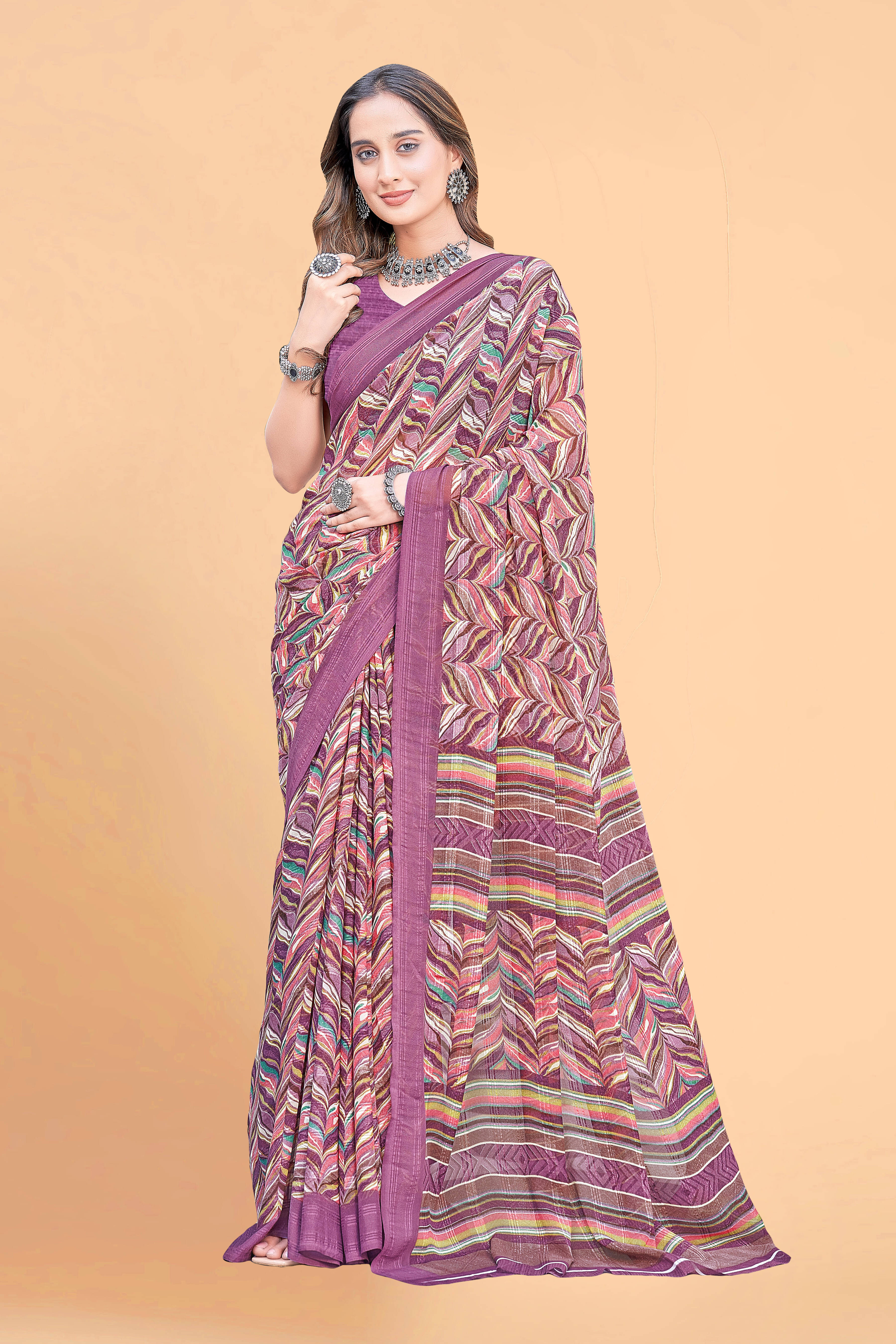 SAREEVE Chiffon Printed Saree With Unstitched Blouse Piece ( Purple ) SAREEVE Chiffon Printed Saree With Unstitched Blouse Piece ( Purple )