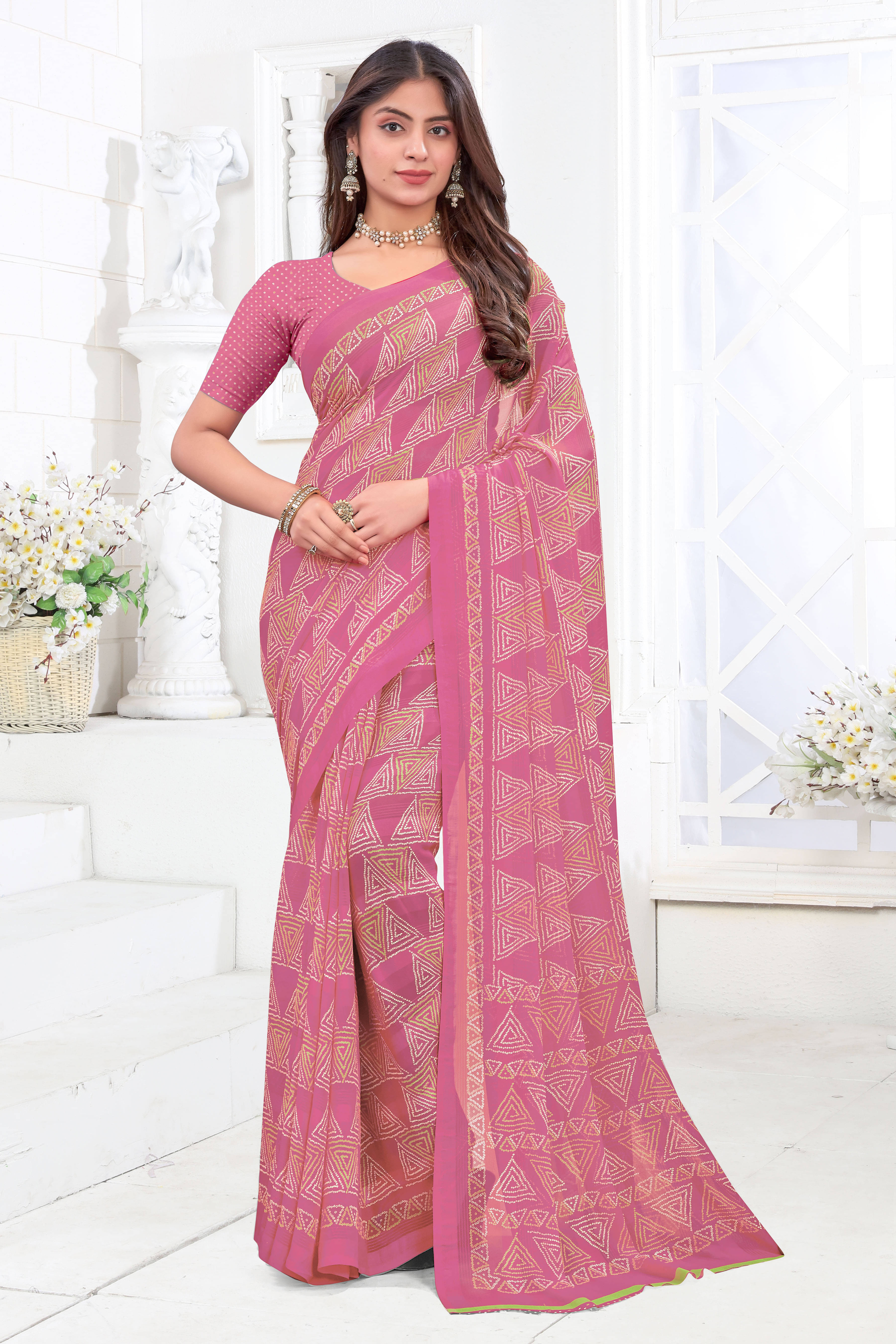     			SAREEVE Chiffon Printed Saree With Unstitched Blouse Piece ( Pink )