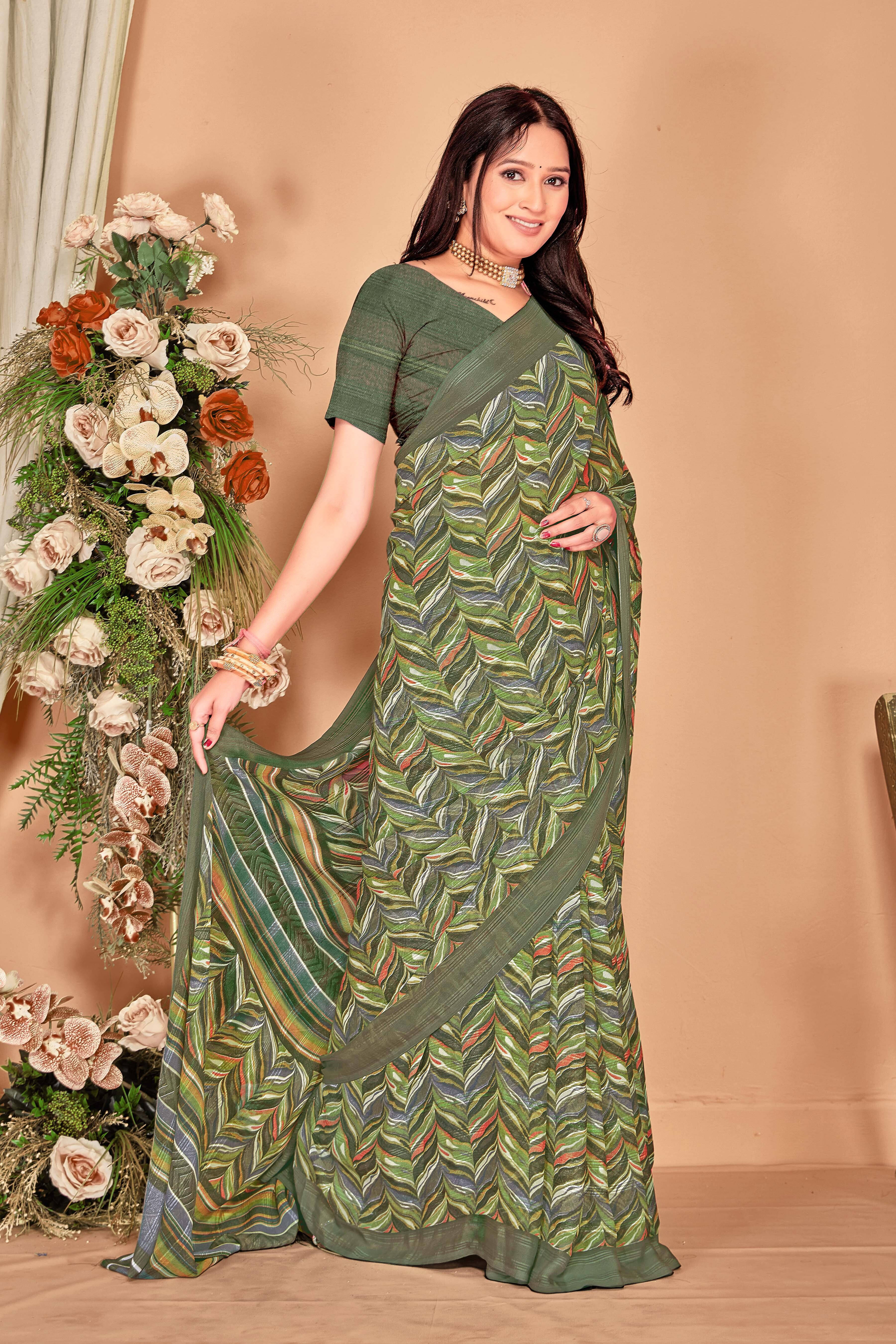 SAREEVE Chiffon Printed Saree With Unstitched Blouse Piece ( Green ) SAREEVE Chiffon Printed Saree With Unstitched Blouse Piece ( Green )