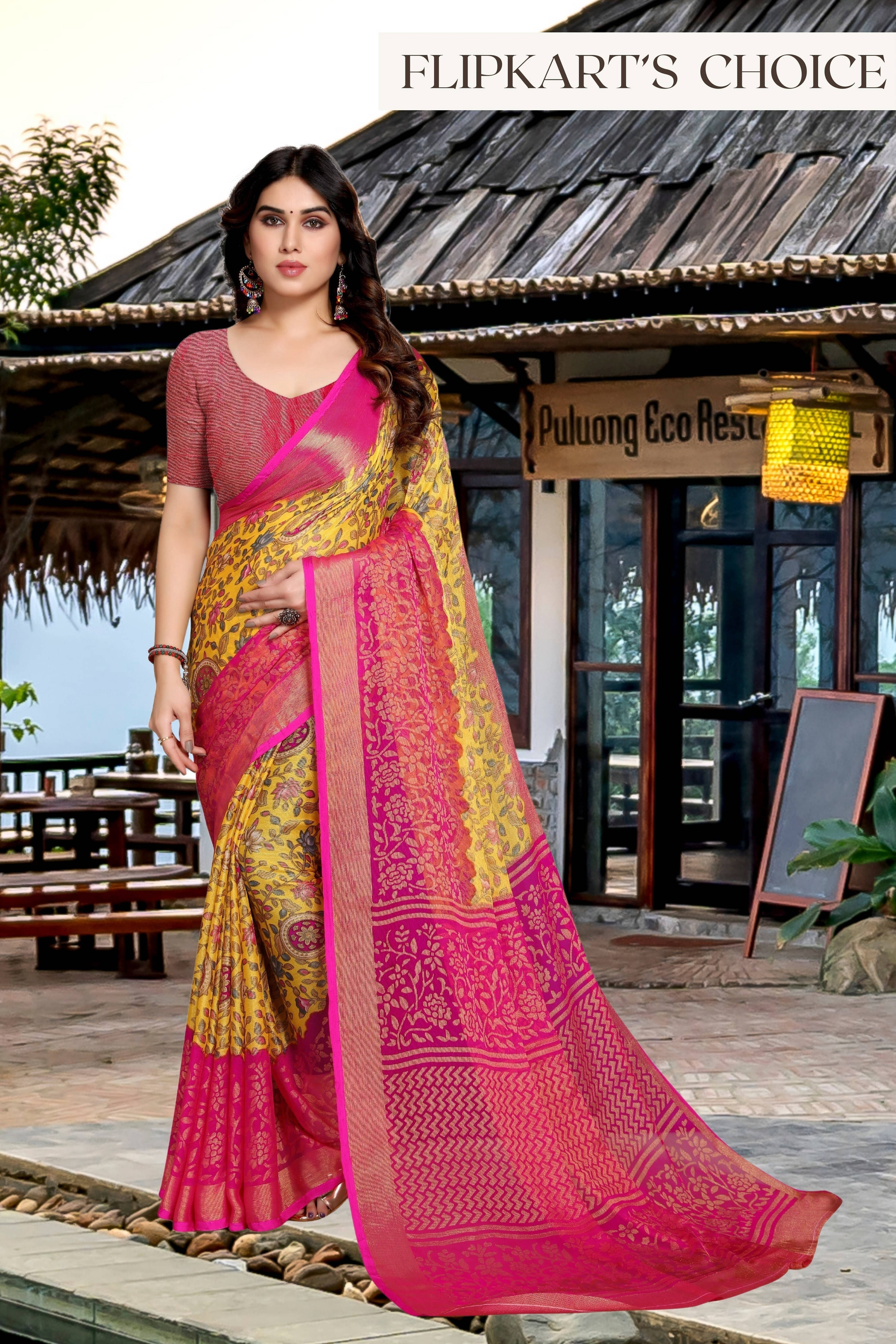     			SAREEVE Chiffon Printed Saree With Unstitched Blouse Piece ( Multicolor )