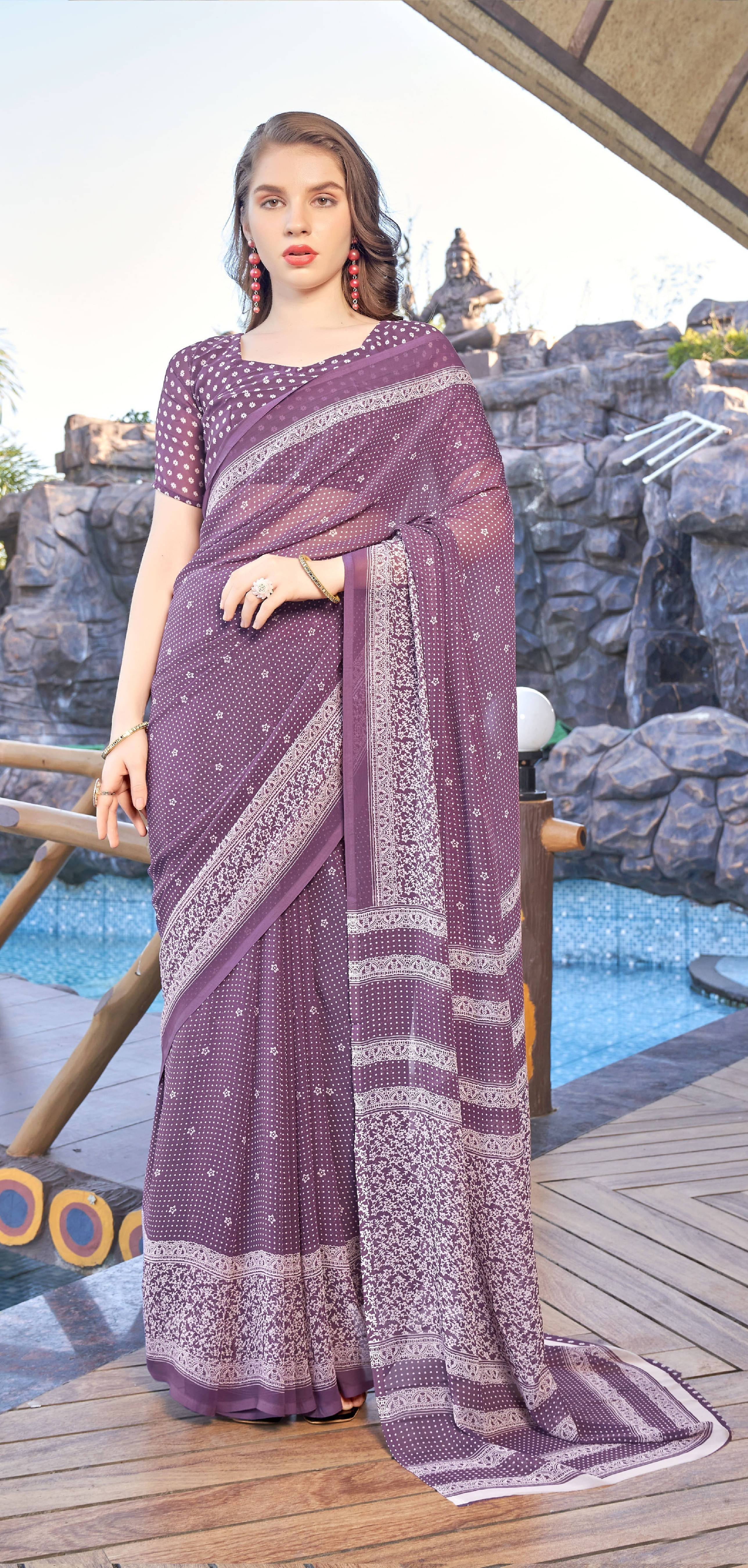 SAREEVE Chiffon Printed Saree With Unstitched Blouse Piece ( Purple )     			SAREEVE Chiffon Printed Saree With Unstitched Blouse Piece ( Purple )