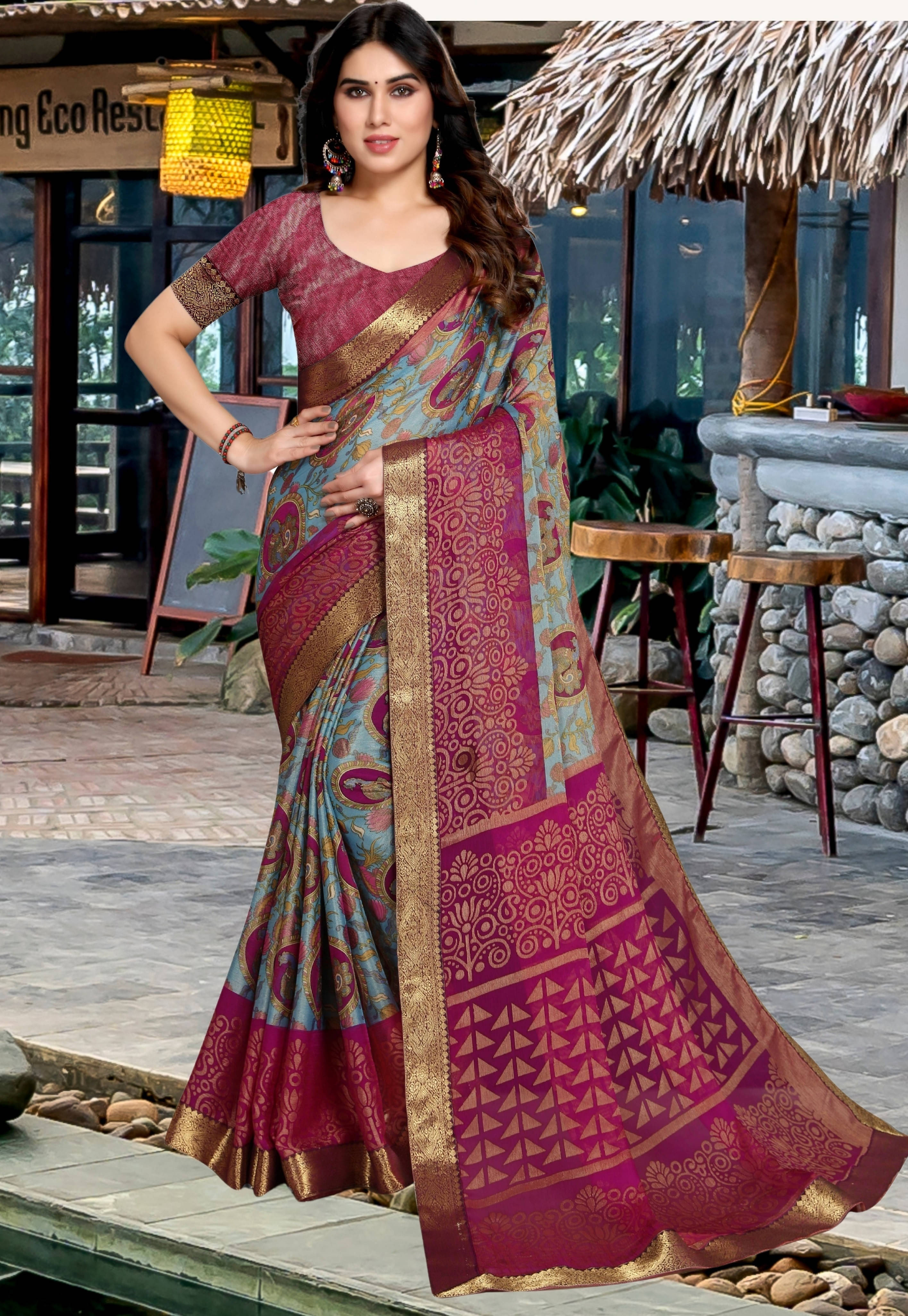     			SAREEVE Chiffon Printed Saree With Unstitched Blouse Piece ( Multicolor )