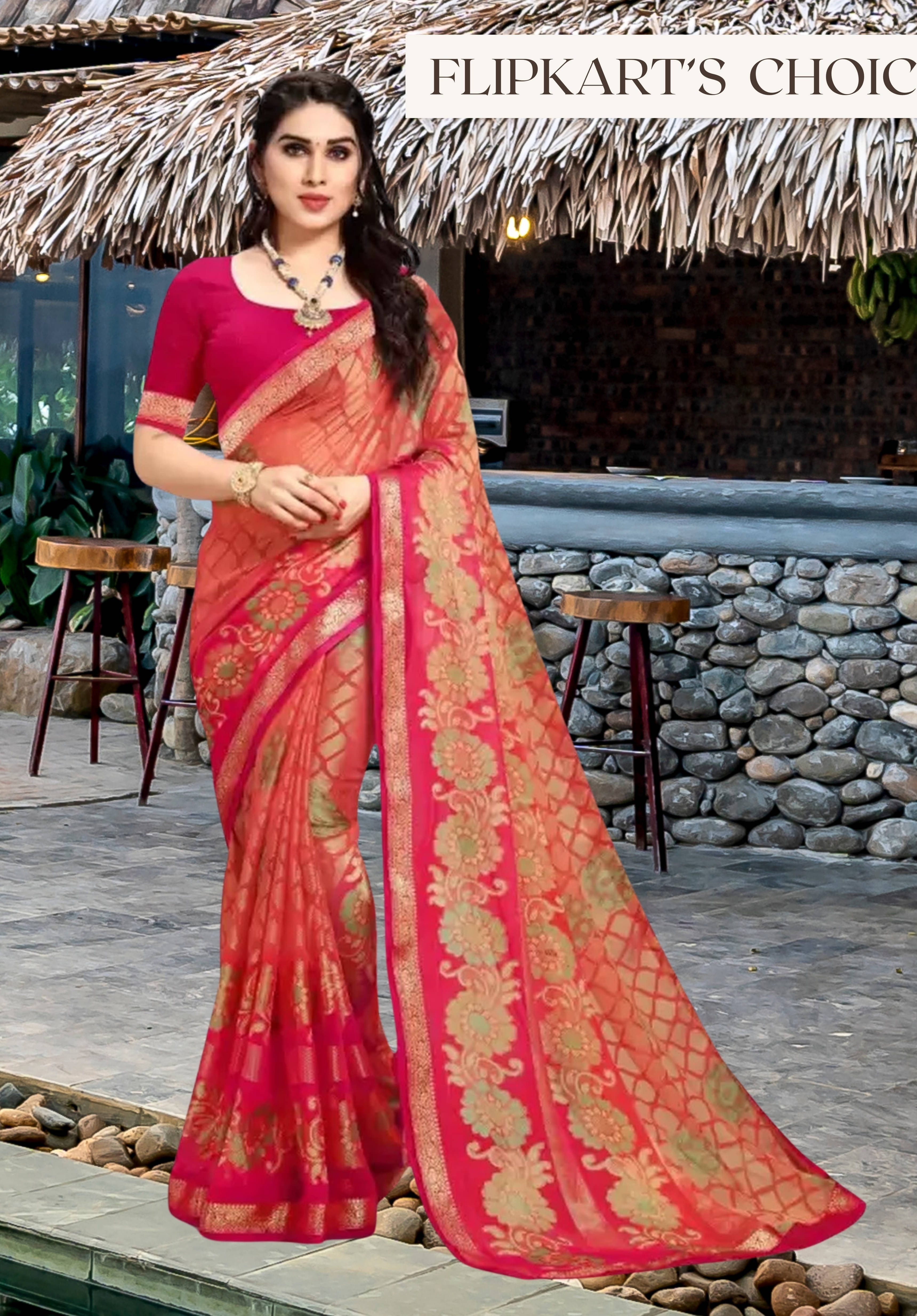 SAREEVE Chiffon Printed Saree With Unstitched Blouse Piece ( Pink ) SAREEVE Chiffon Printed Saree With Unstitched Blouse Piece ( Pink )