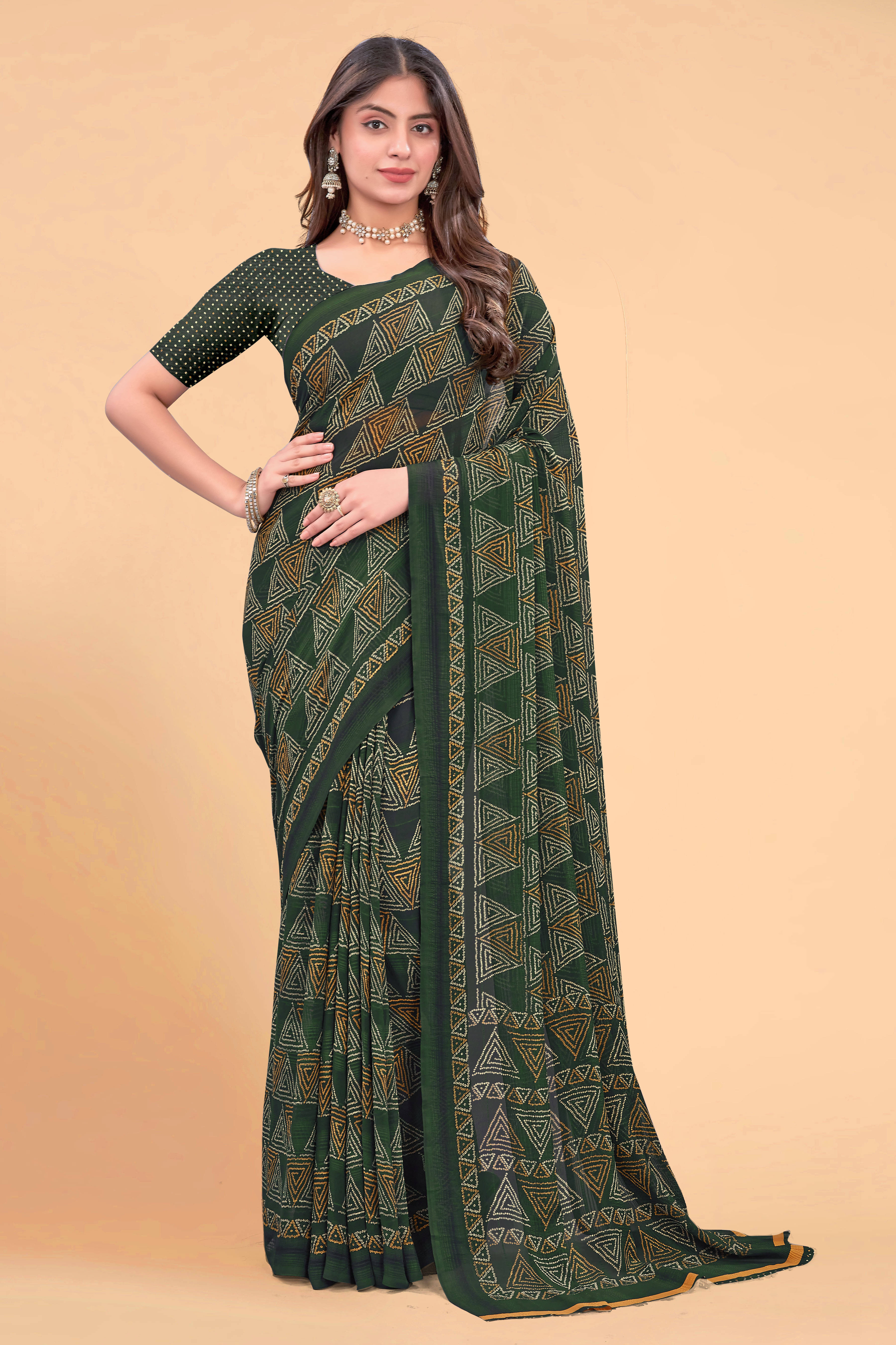 SAREEVE Chiffon Printed Saree With Unstitched Blouse Piece ( Green ) SAREEVE Chiffon Printed Saree With Unstitched Blouse Piece ( Green )