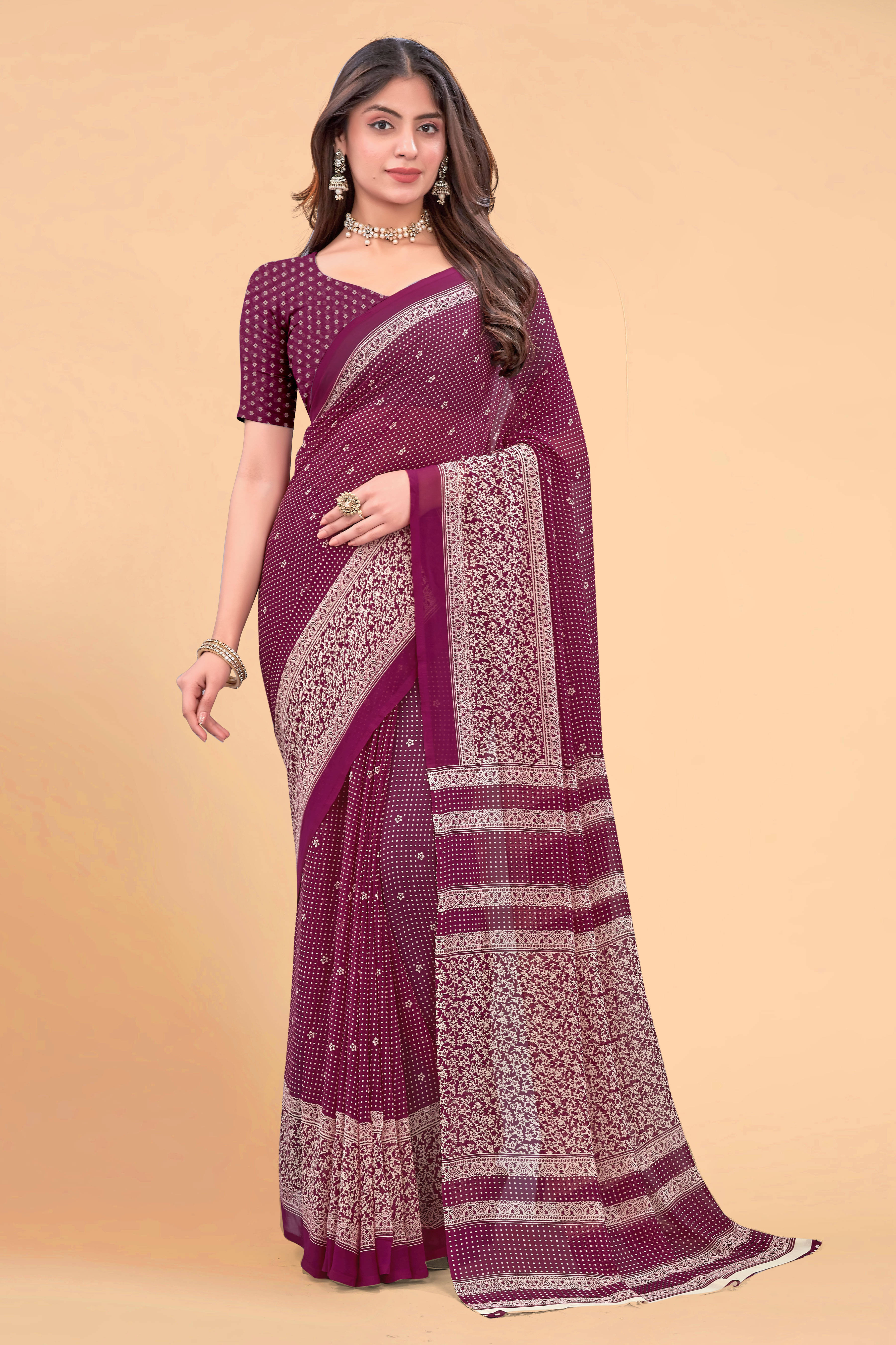 SAREEVE Chiffon Printed Saree With Unstitched Blouse Piece ( Maroon ) SAREEVE Chiffon Printed Saree With Unstitched Blouse Piece ( Maroon )