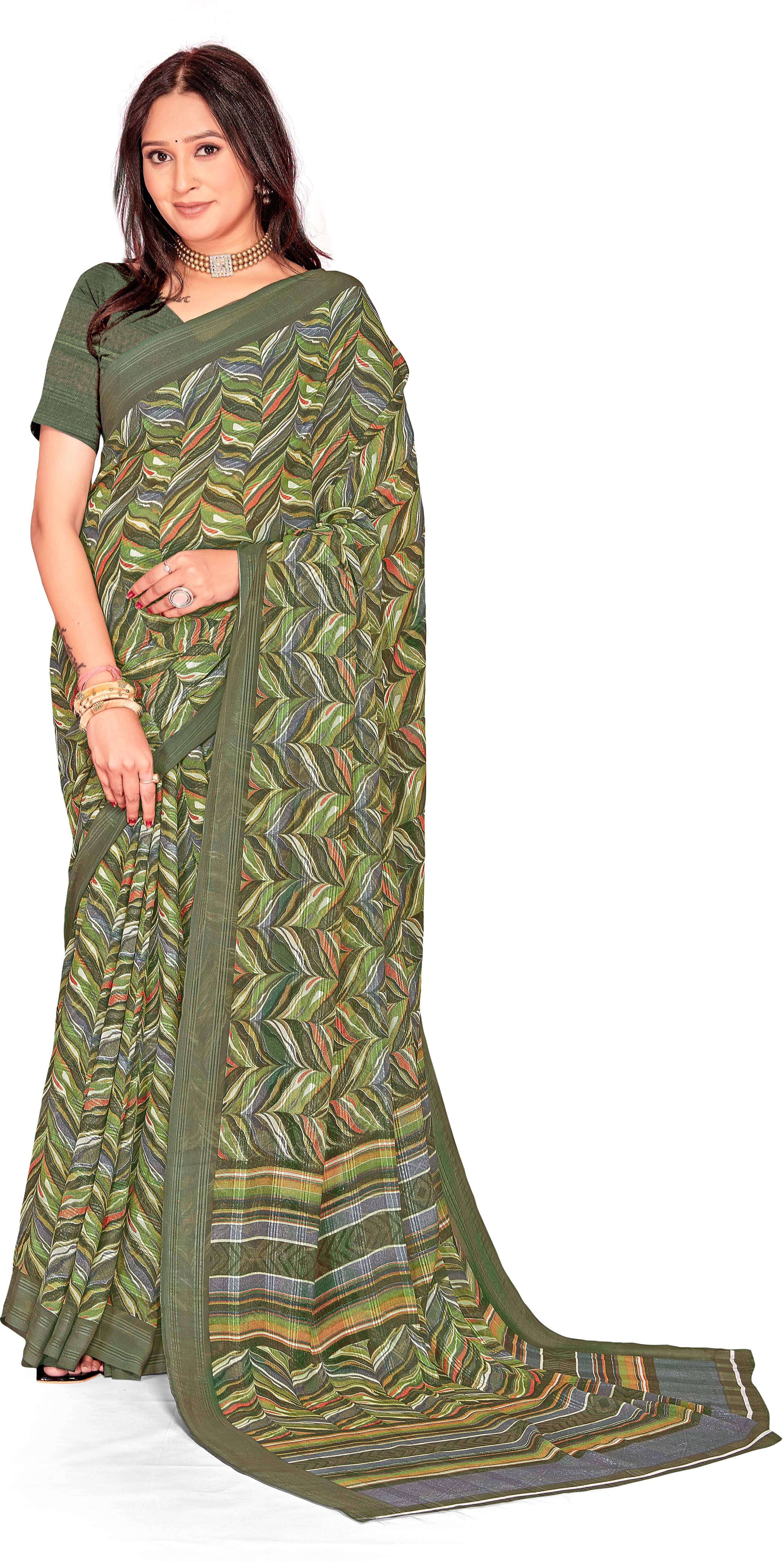 SAREEVE Chiffon Printed Saree With Unstitched Blouse Piece ( Green ) SAREEVE Chiffon Printed Saree With Unstitched Blouse Piece ( Green )