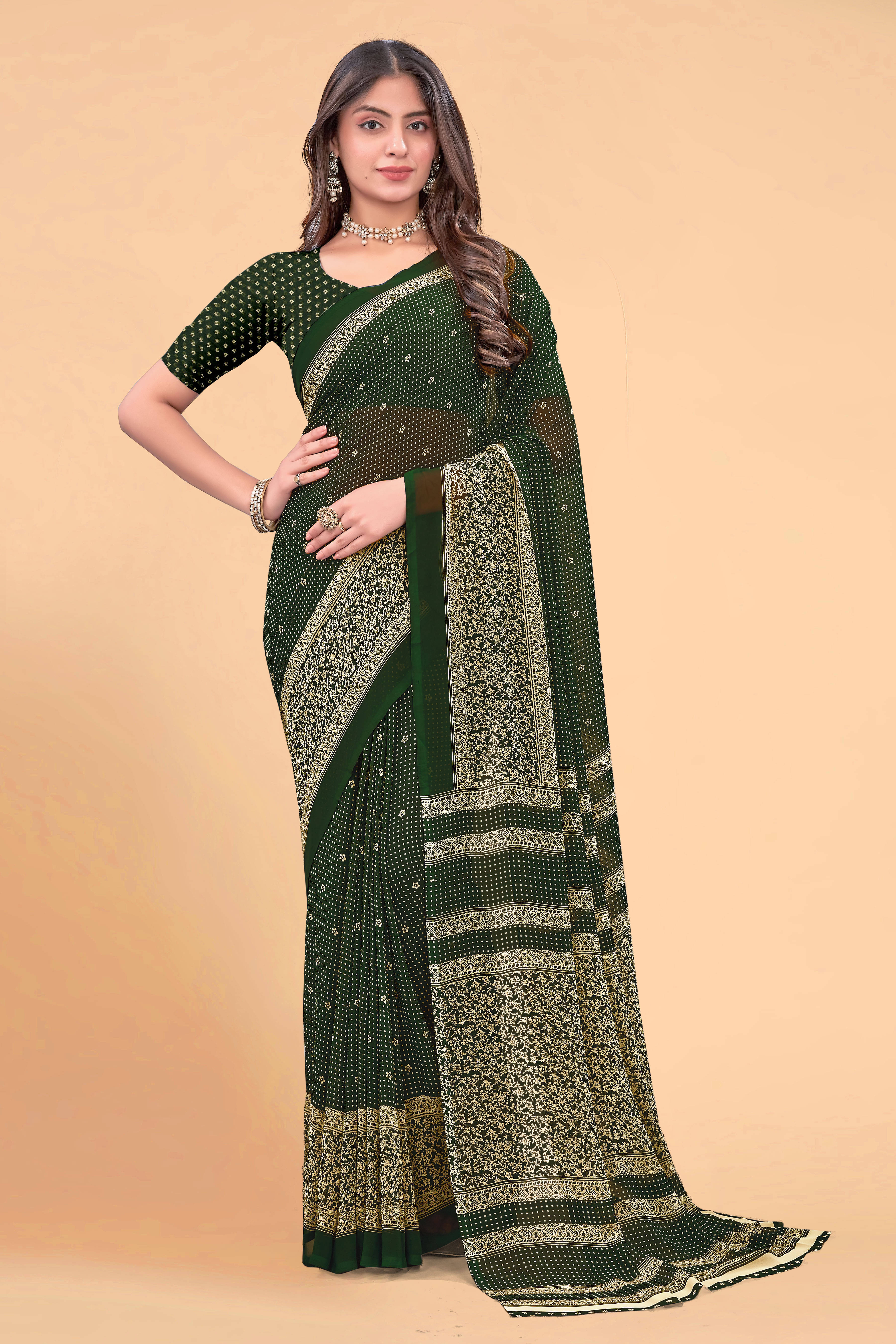 SAREEVE Chiffon Printed Saree With Unstitched Blouse Piece ( Green )     			SAREEVE Chiffon Printed Saree With Unstitched Blouse Piece ( Green )