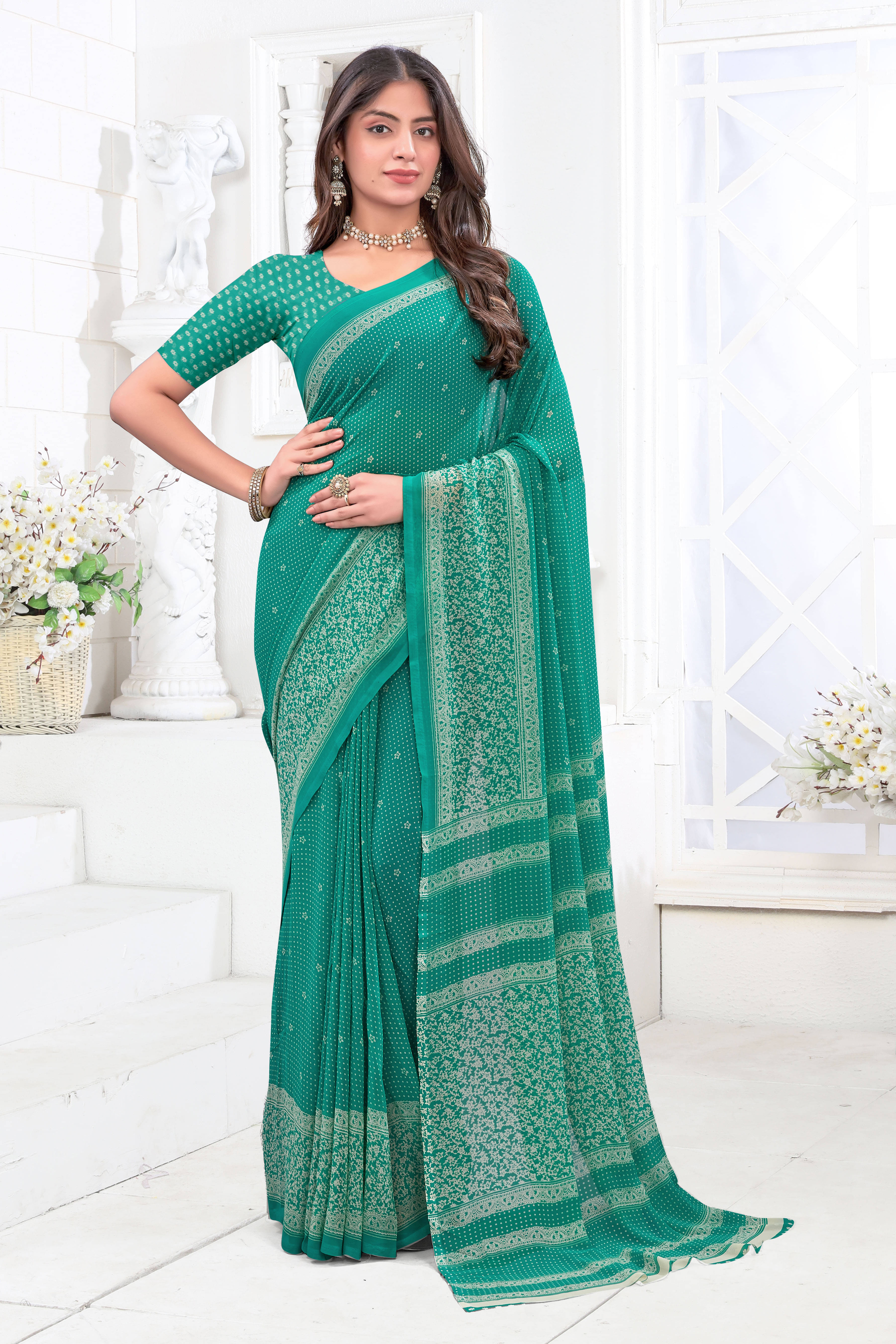     			SAREEVE Chiffon Printed Saree With Unstitched Blouse Piece ( Light Green )