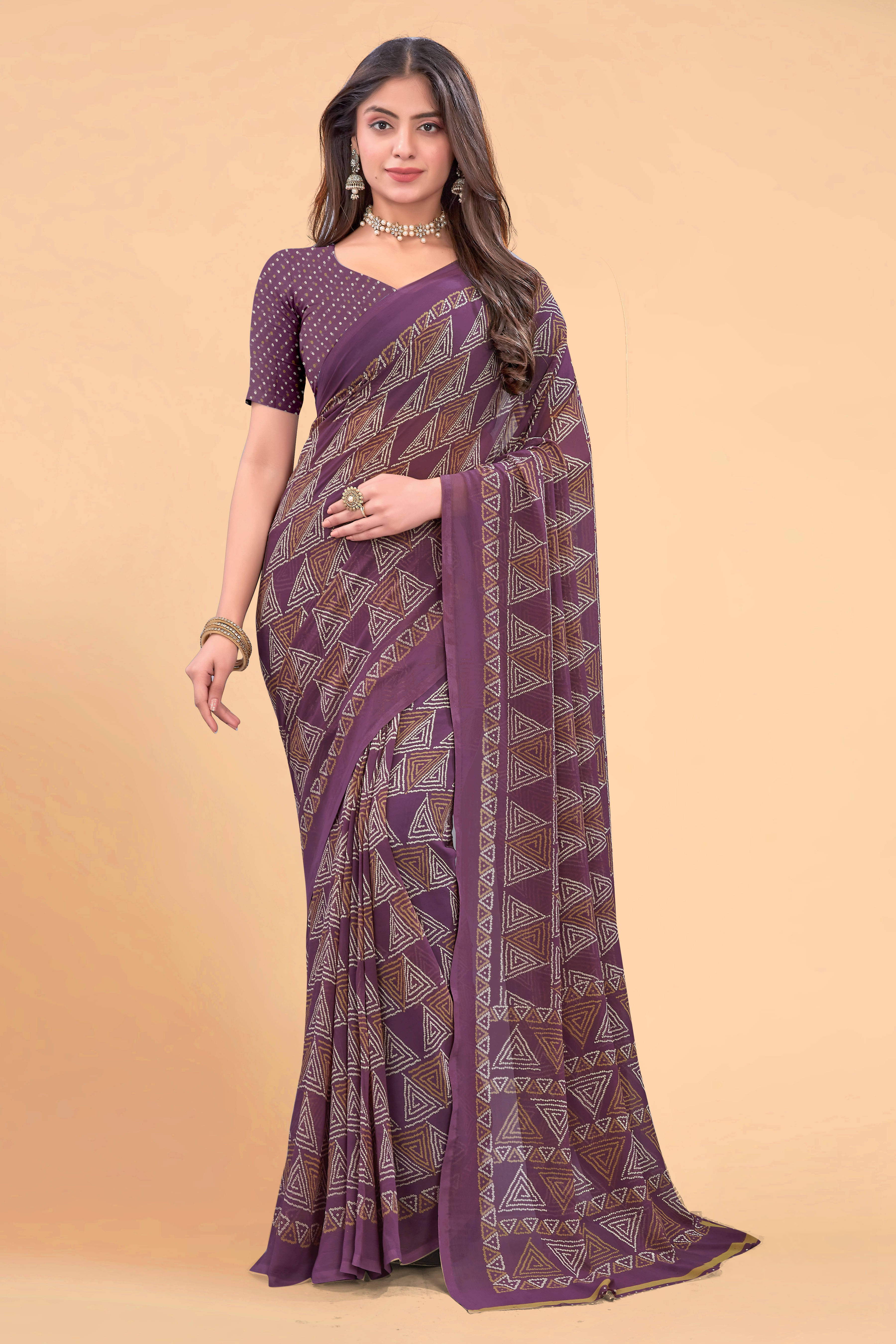 SAREEVE Chiffon Printed Saree With Unstitched Blouse Piece ( Purple ) SAREEVE Chiffon Printed Saree With Unstitched Blouse Piece ( Purple )
