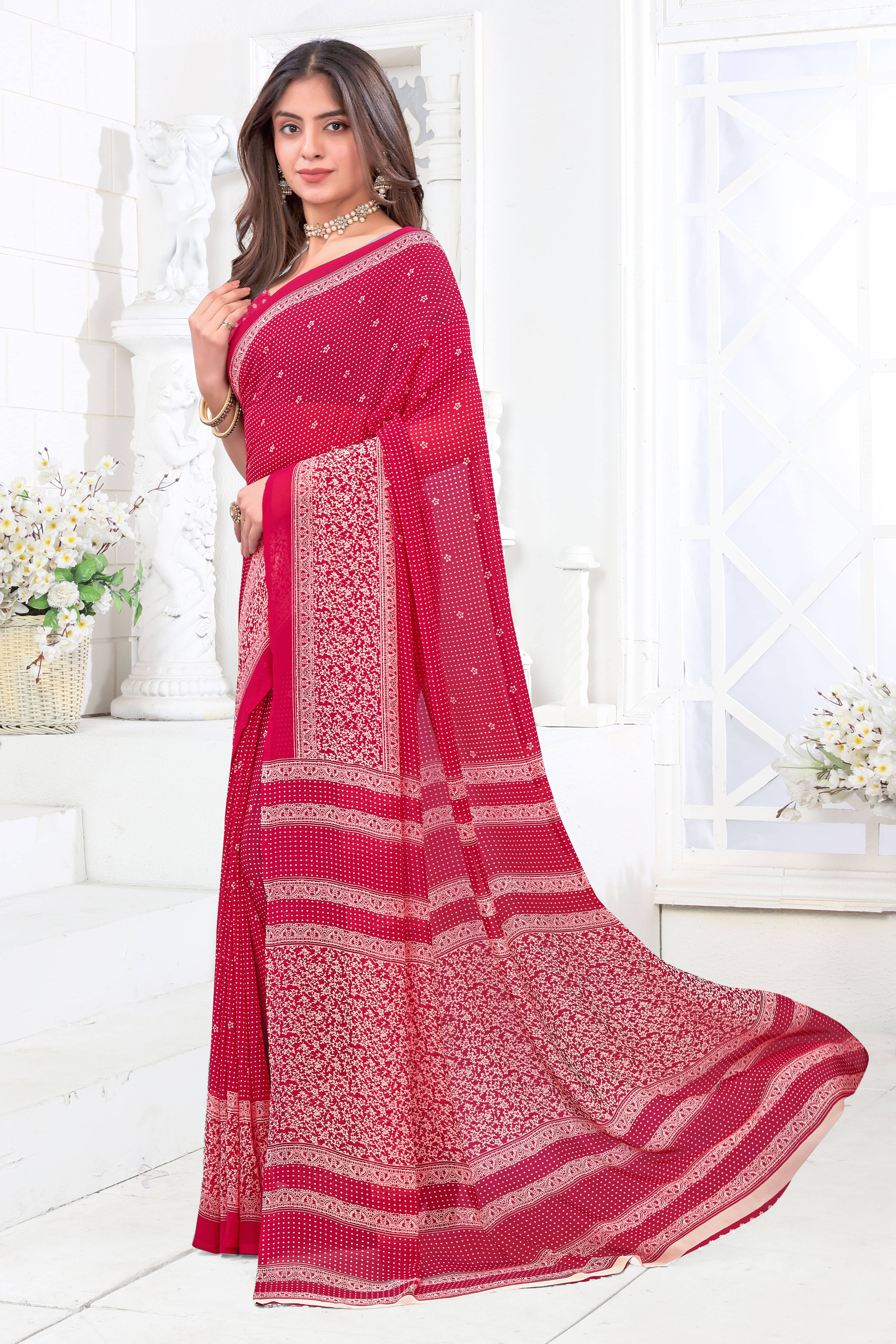     			SAREEVE Chiffon Printed Saree With Unstitched Blouse Piece ( Pink )
