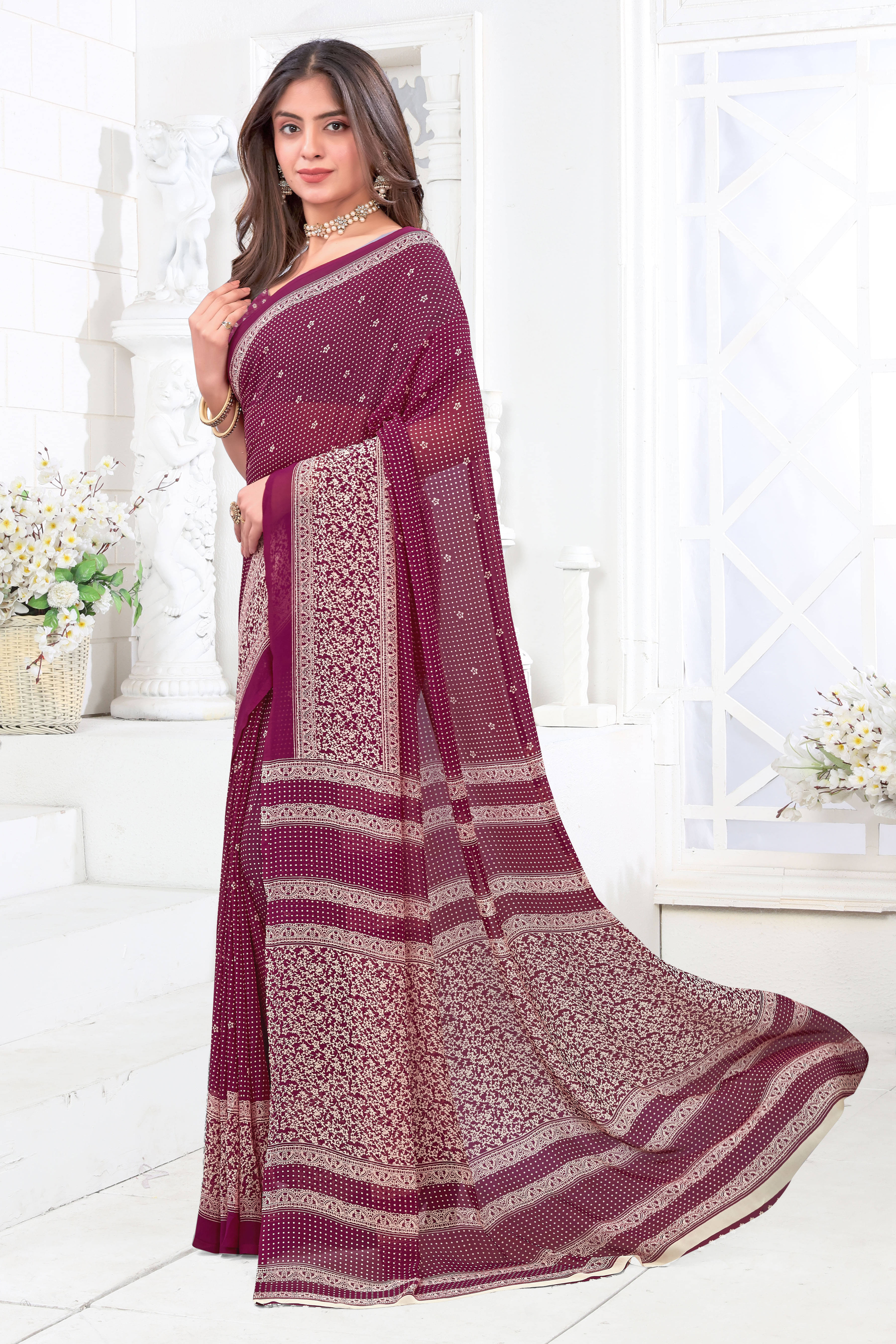 SAREEVE Chiffon Printed Saree With Unstitched Blouse Piece ( Maroon ) SAREEVE Chiffon Printed Saree With Unstitched Blouse Piece ( Maroon )