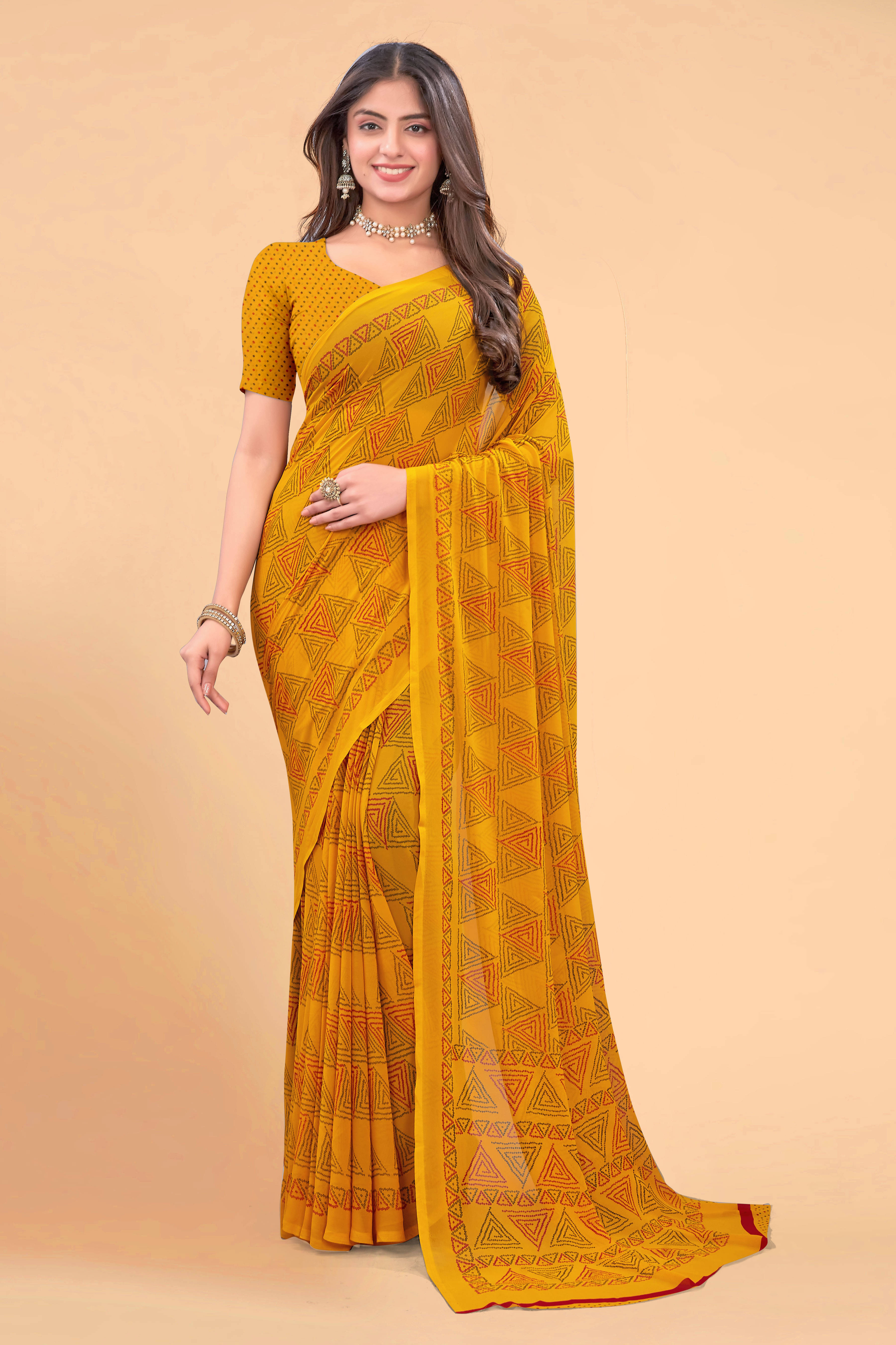 SAREEVE Chiffon Printed Saree With Unstitched Blouse Piece ( Yellow ) SAREEVE Chiffon Printed Saree With Unstitched Blouse Piece ( Yellow )