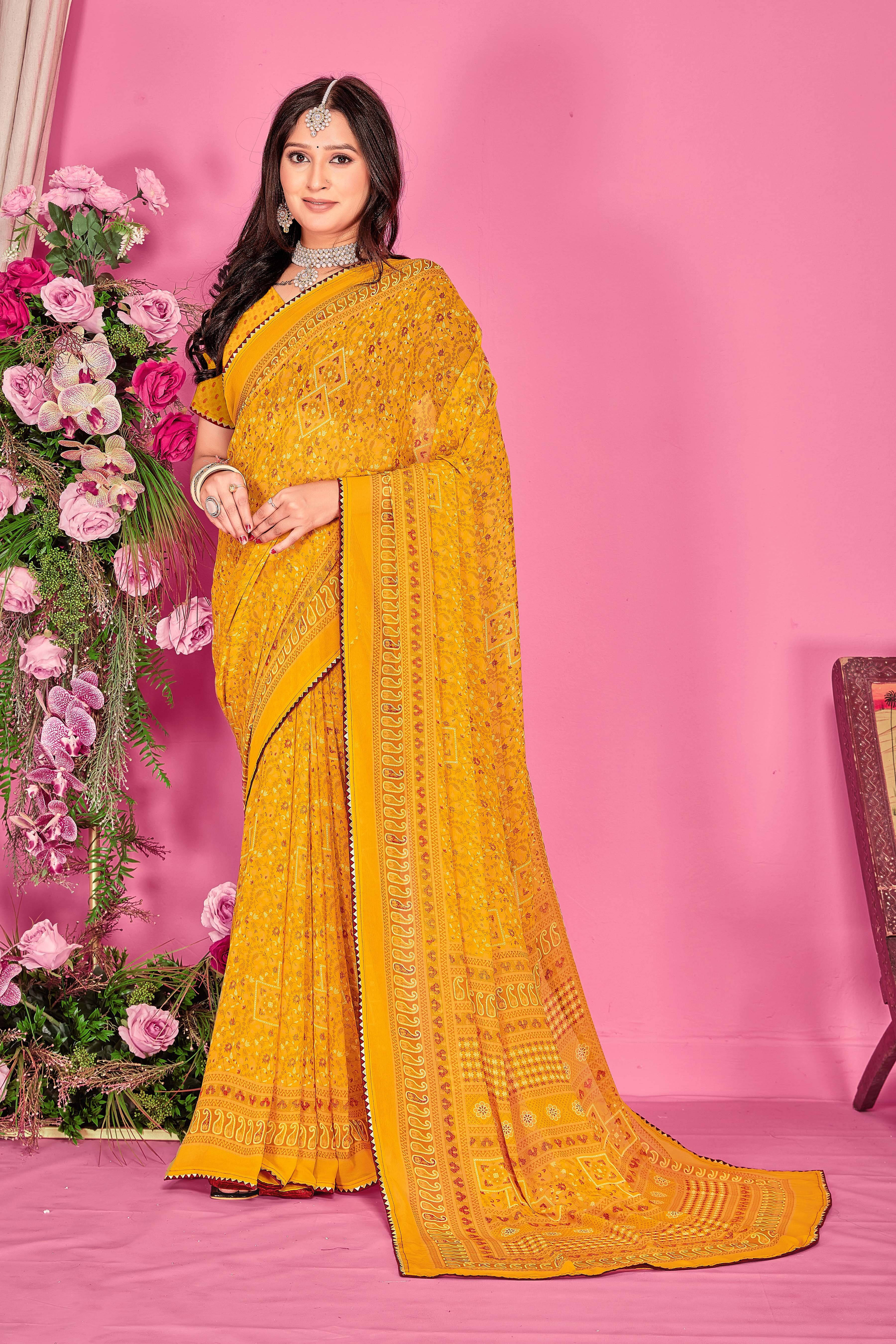 SAREEVE Chiffon Printed Saree With Unstitched Blouse Piece ( Yellow ) SAREEVE Chiffon Printed Saree With Unstitched Blouse Piece ( Yellow )