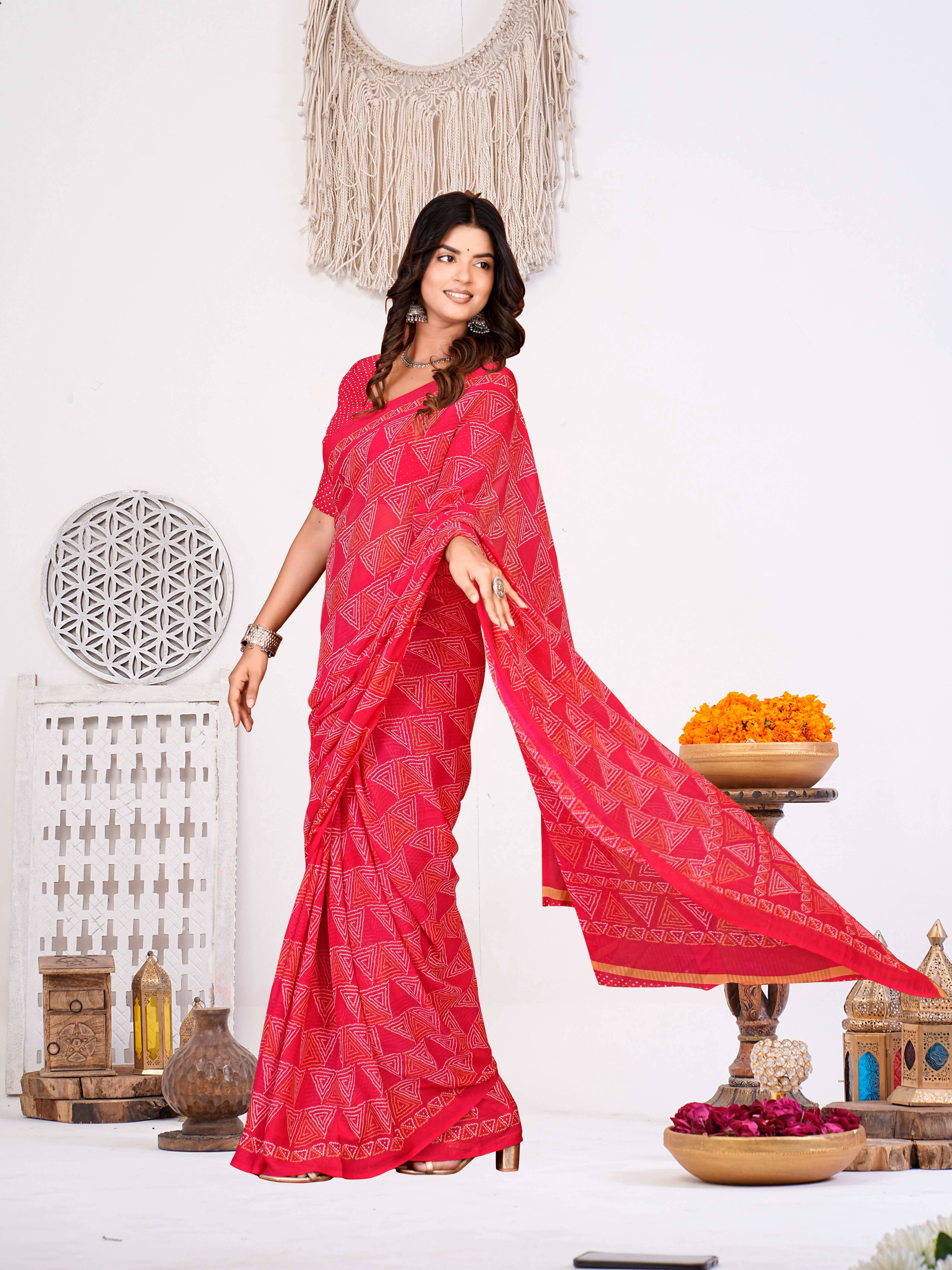 SAREEVE Chiffon Printed Saree With Unstitched Blouse Piece ( Pink ) SAREEVE Chiffon Printed Saree With Unstitched Blouse Piece ( Pink )