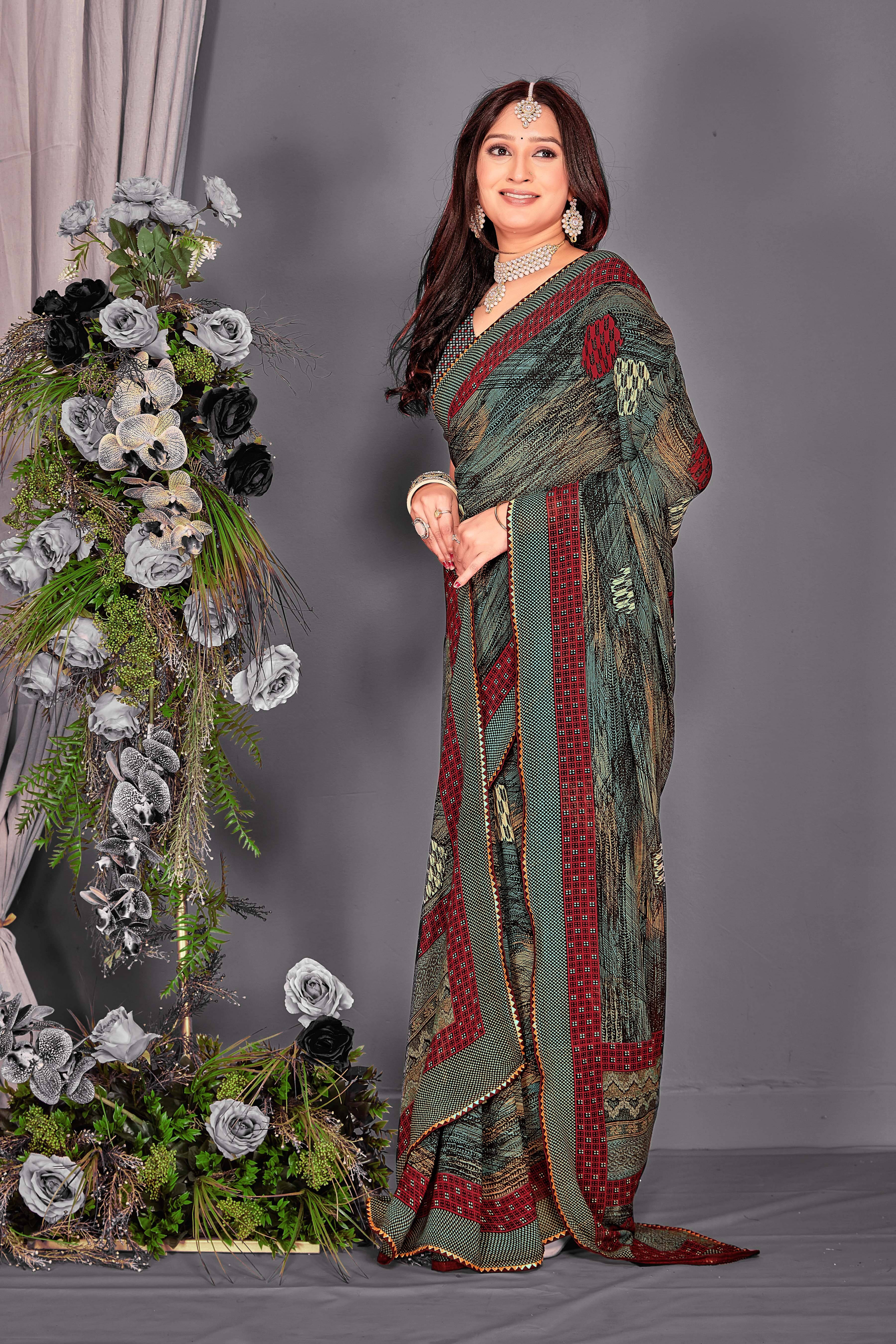 SAREEVE Chiffon Printed Saree With Unstitched Blouse Piece ( Multicolor ) SAREEVE Chiffon Printed Saree With Unstitched Blouse Piece ( Multicolor )