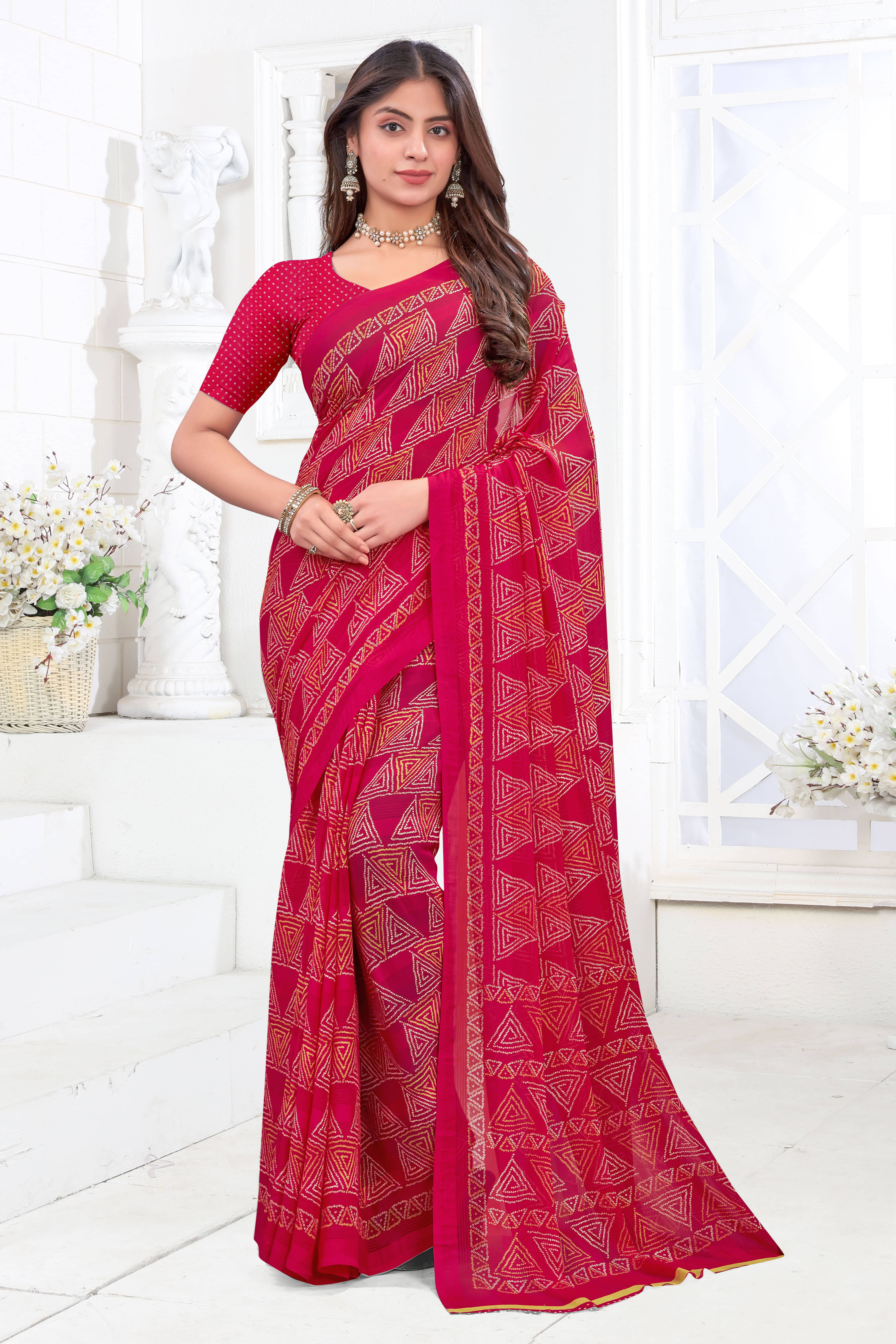 SAREEVE Chiffon Printed Saree With Unstitched Blouse Piece ( Pink ) SAREEVE Chiffon Printed Saree With Unstitched Blouse Piece ( Pink )