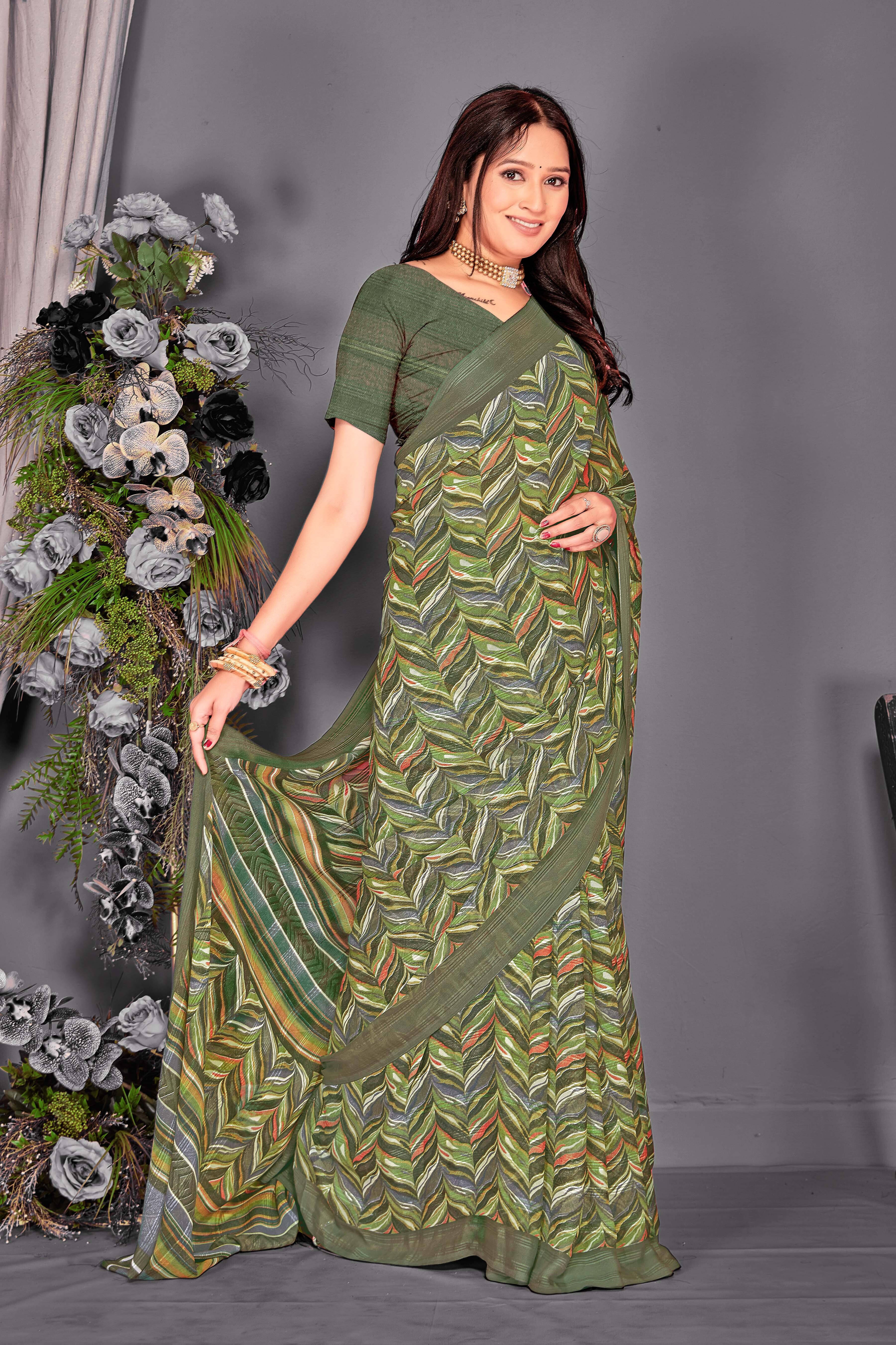     			SAREEVE Chiffon Printed Saree With Unstitched Blouse Piece ( Multicolor )