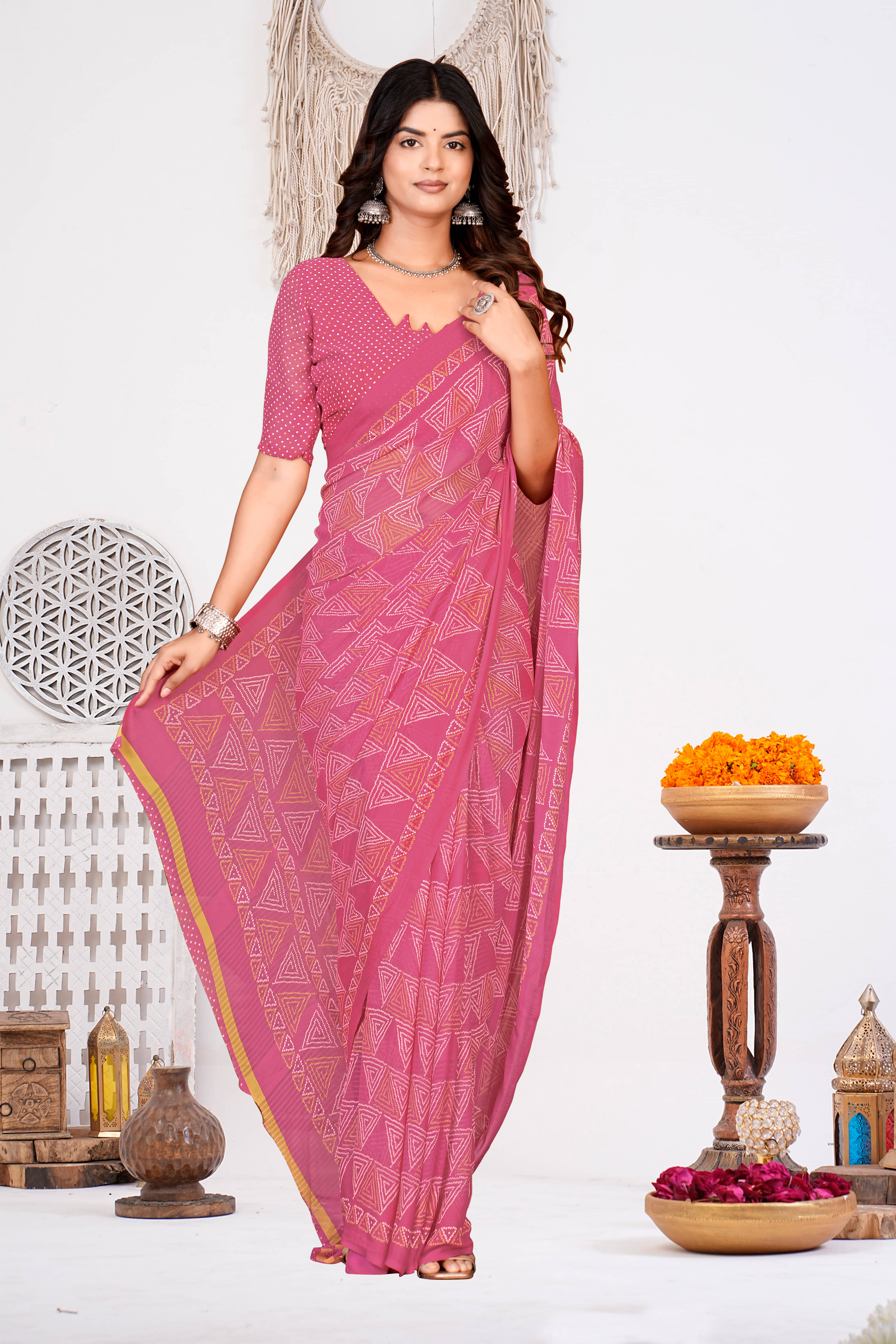 SAREEVE Chiffon Printed Saree With Unstitched Blouse Piece ( Pink ) SAREEVE Chiffon Printed Saree With Unstitched Blouse Piece ( Pink )