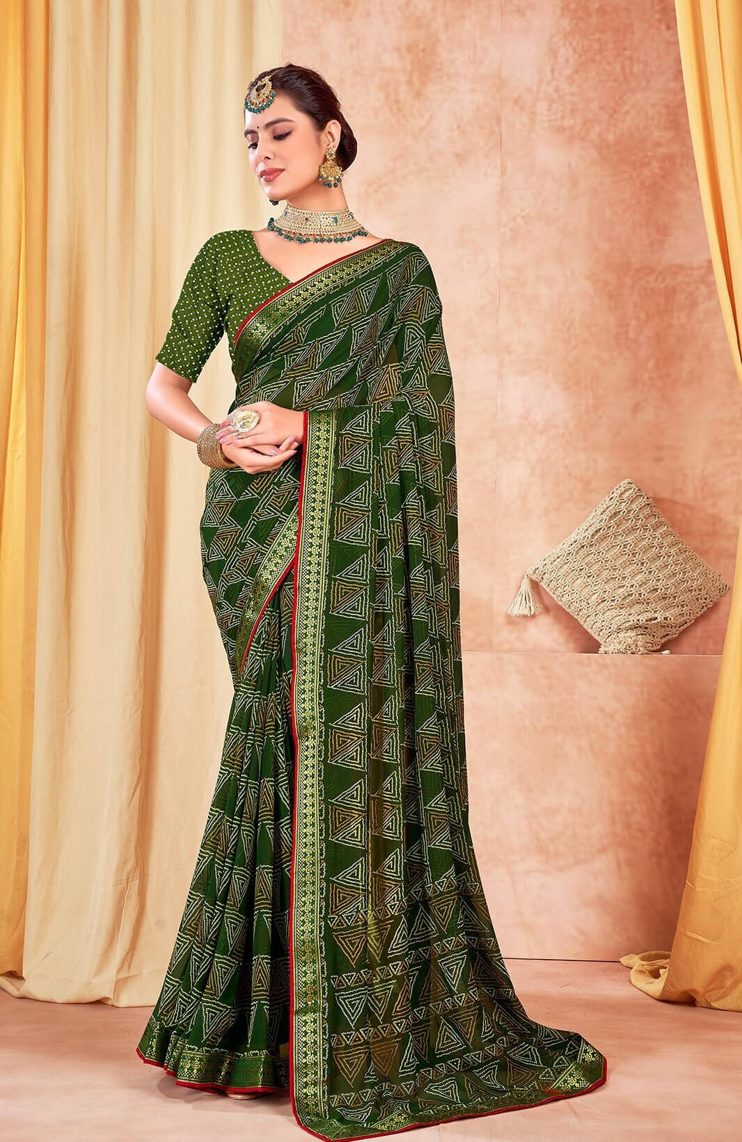     			SAREEVE Chiffon Printed Saree With Unstitched Blouse Piece ( Green )