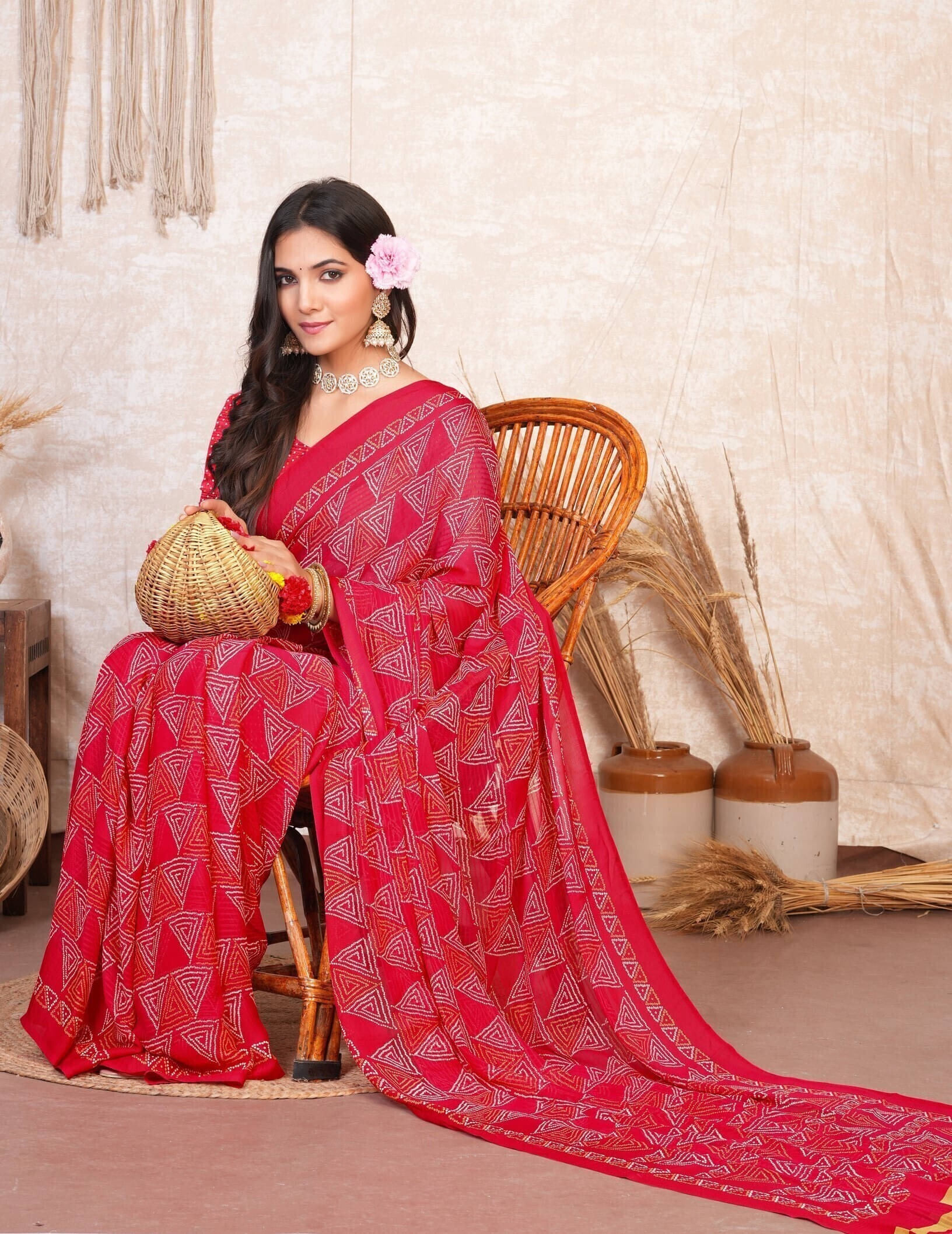     			SAREEVE Chiffon Printed Saree With Unstitched Blouse Piece ( Red )