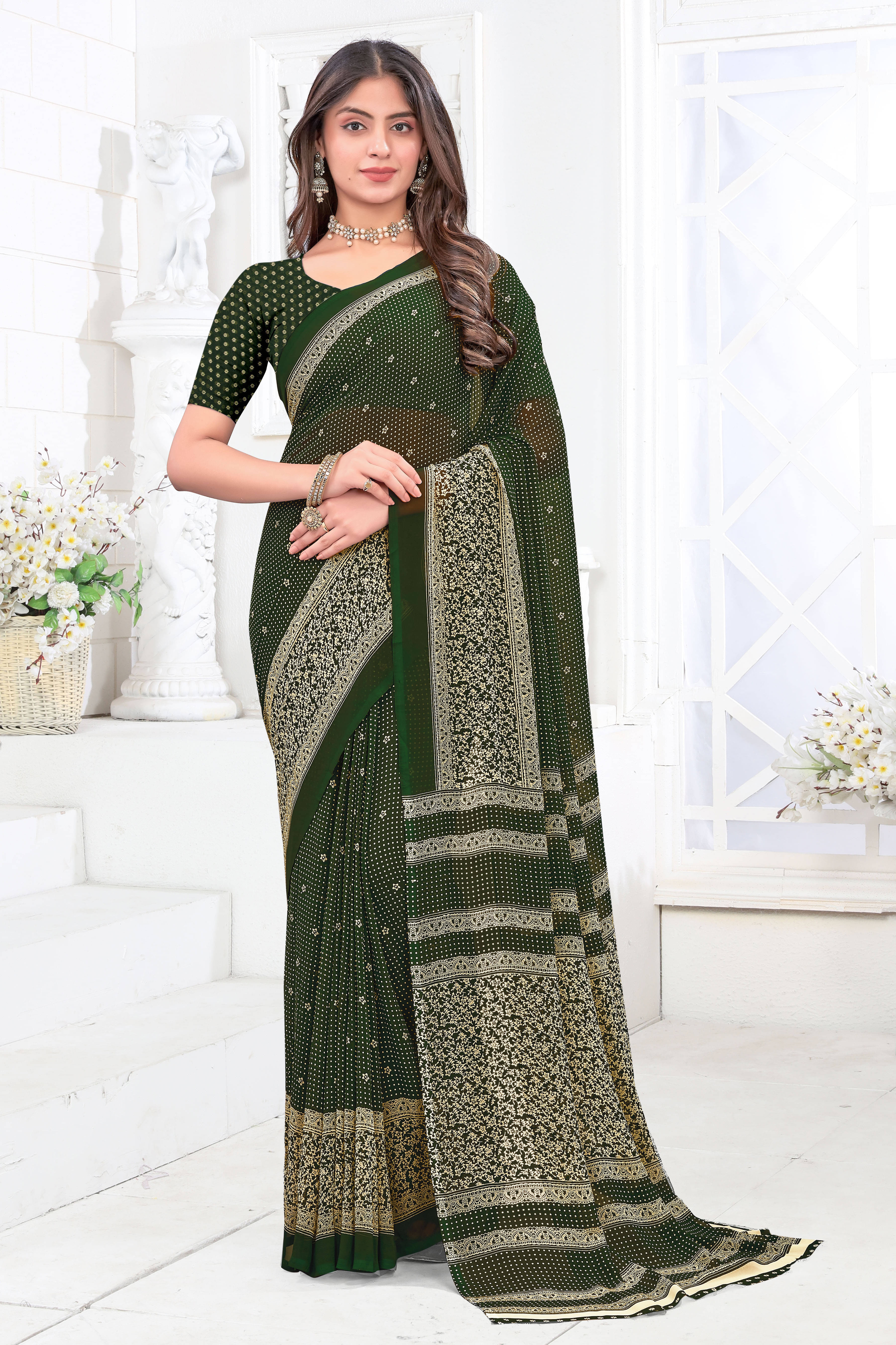 SAREEVE Chiffon Printed Saree With Unstitched Blouse Piece ( Green ) SAREEVE Chiffon Printed Saree With Unstitched Blouse Piece ( Green )