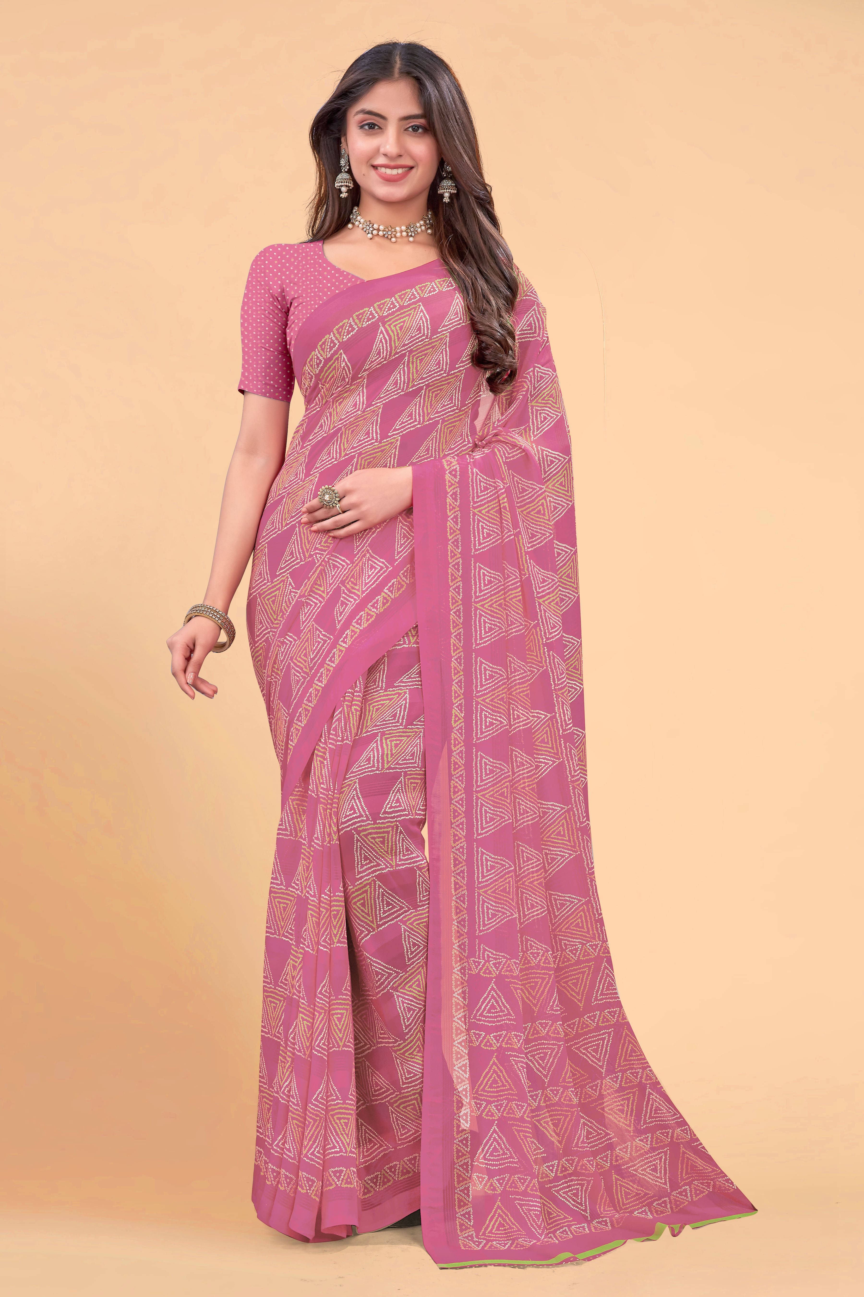 SAREEVE Chiffon Printed Saree With Unstitched Blouse Piece ( Pink ) SAREEVE Chiffon Printed Saree With Unstitched Blouse Piece ( Pink )