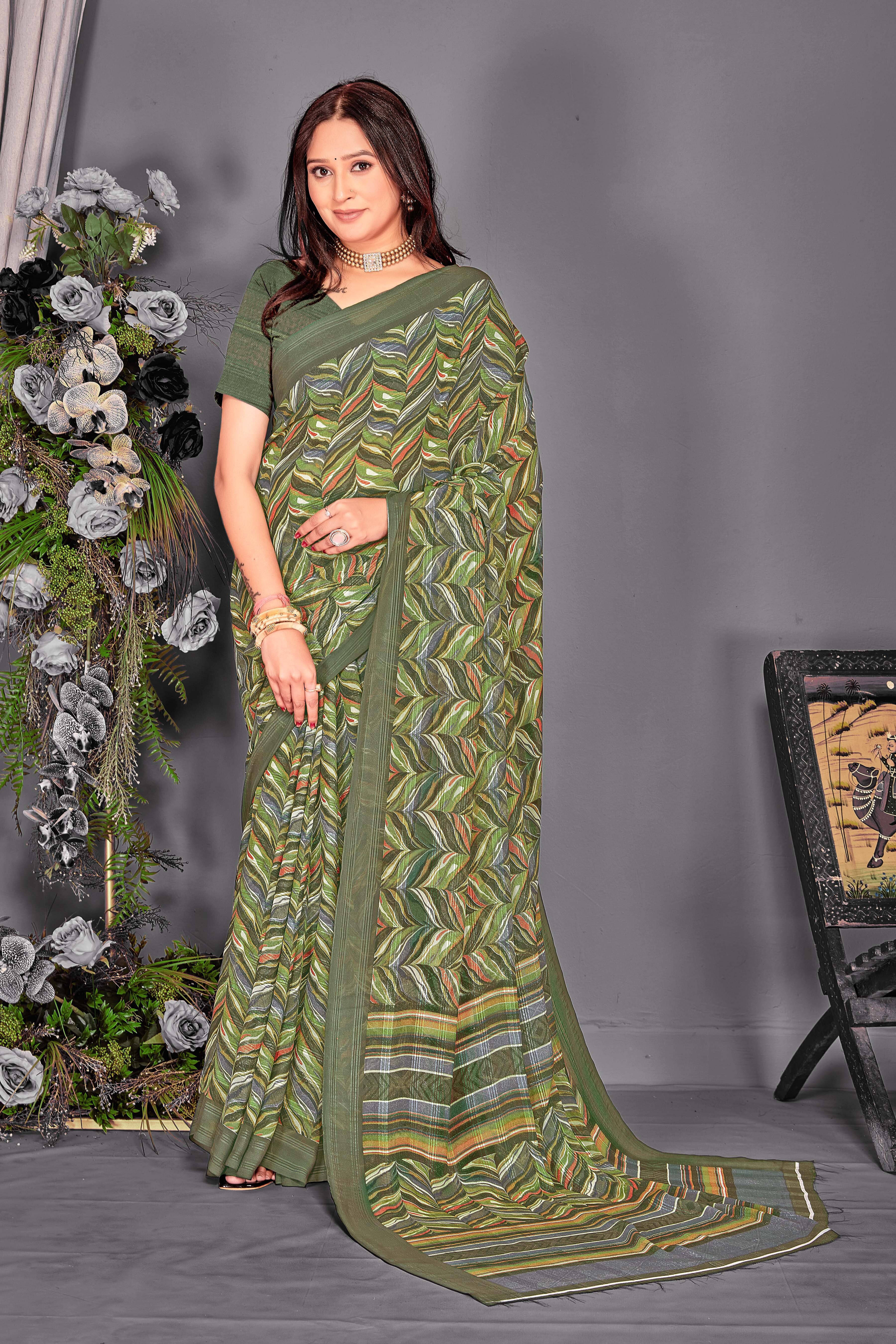 SAREEVE Chiffon Printed Saree With Unstitched Blouse Piece ( Multicolor ) SAREEVE Chiffon Printed Saree With Unstitched Blouse Piece ( Multicolor )
