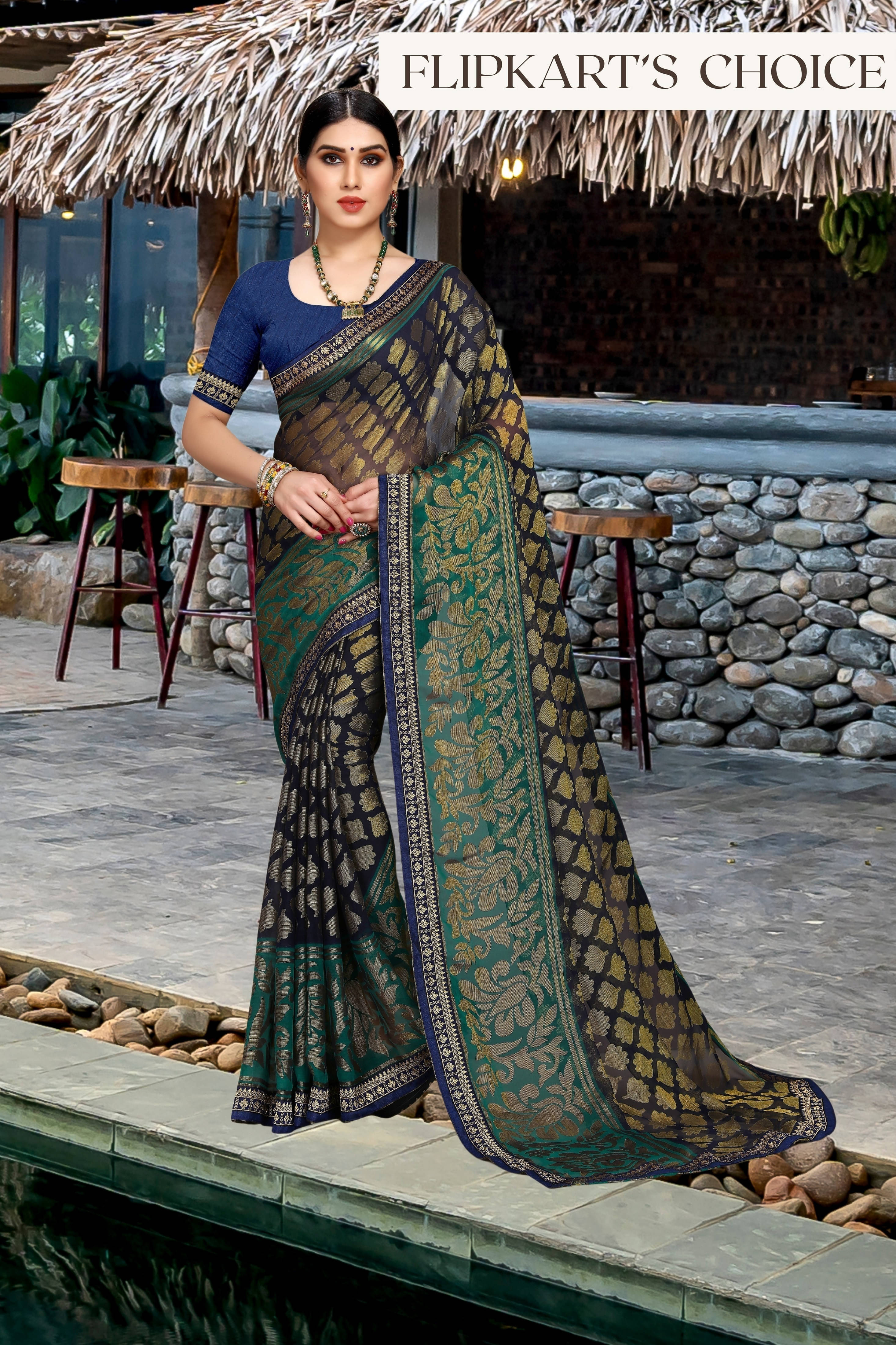SAREEVE Chiffon Printed Saree With Unstitched Blouse Piece ( Blue ) SAREEVE Chiffon Printed Saree With Unstitched Blouse Piece ( Blue )