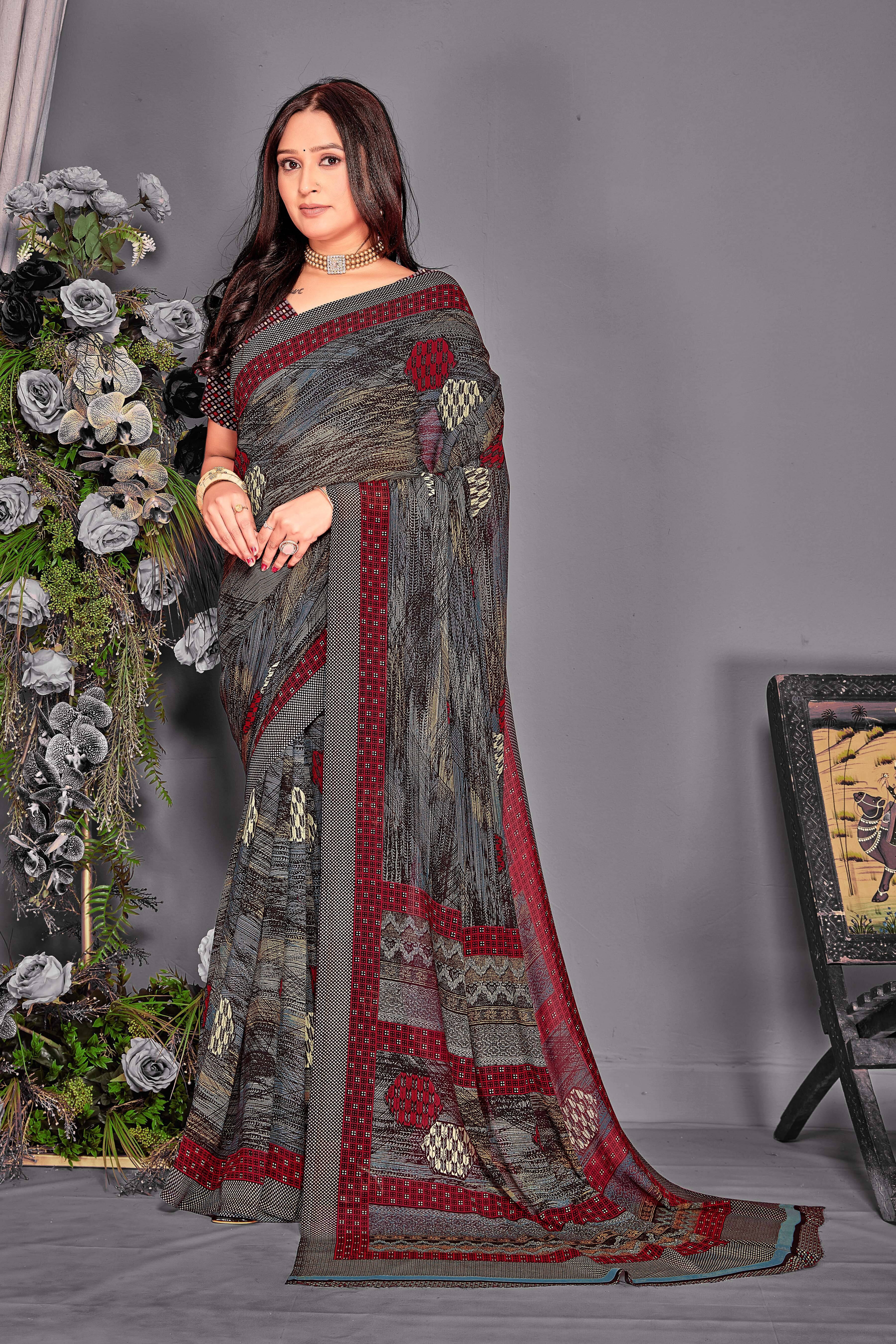     			SAREEVE Chiffon Printed Saree With Unstitched Blouse Piece ( Multicolor )