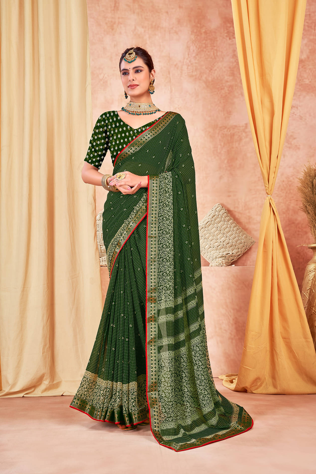 SAREEVE Chiffon Printed Saree With Unstitched Blouse Piece ( Green ) SAREEVE Chiffon Printed Saree With Unstitched Blouse Piece ( Green )