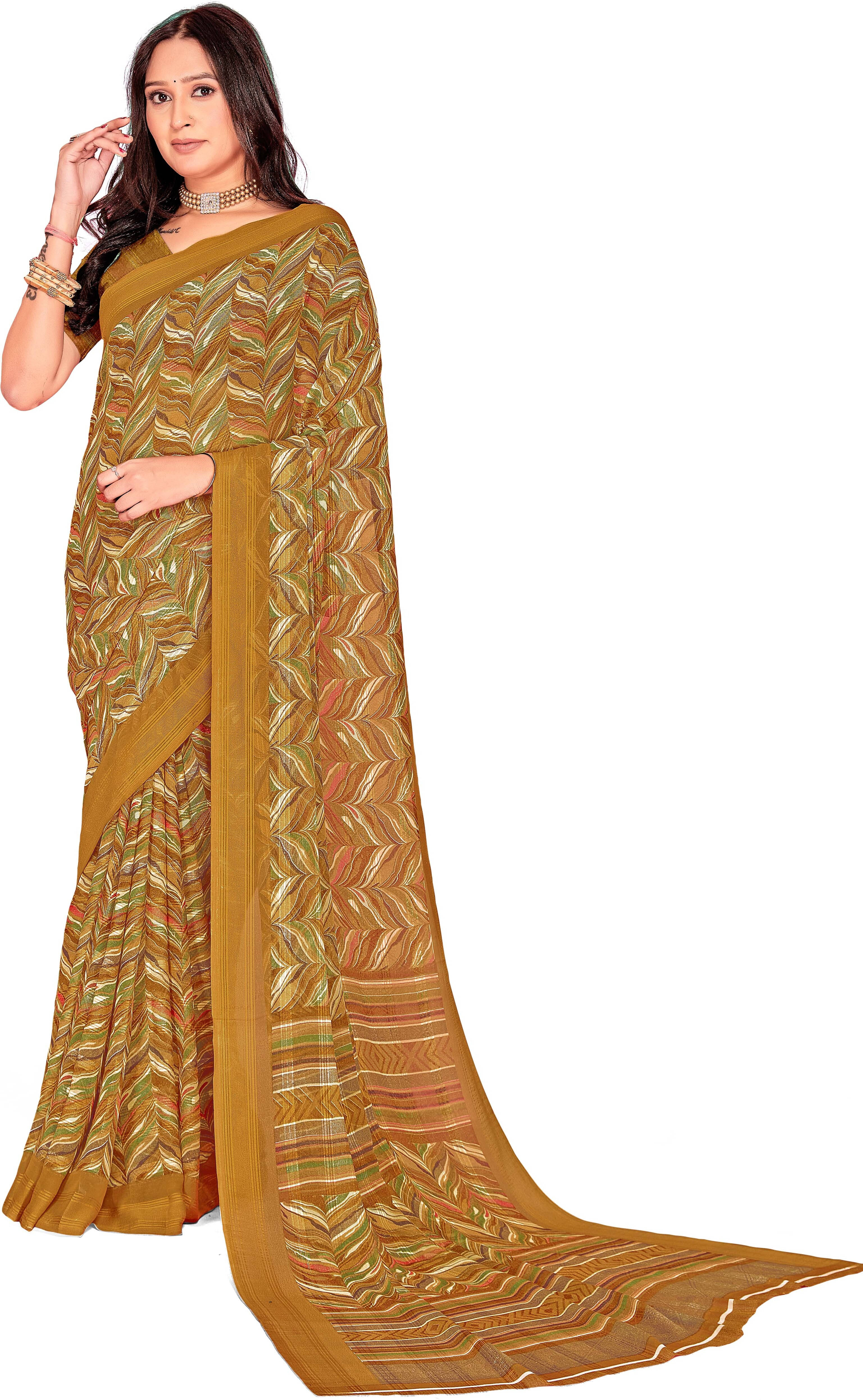 SAREEVE Chiffon Printed Saree With Unstitched Blouse Piece ( Multicolor ) SAREEVE Chiffon Printed Saree With Unstitched Blouse Piece ( Multicolor )