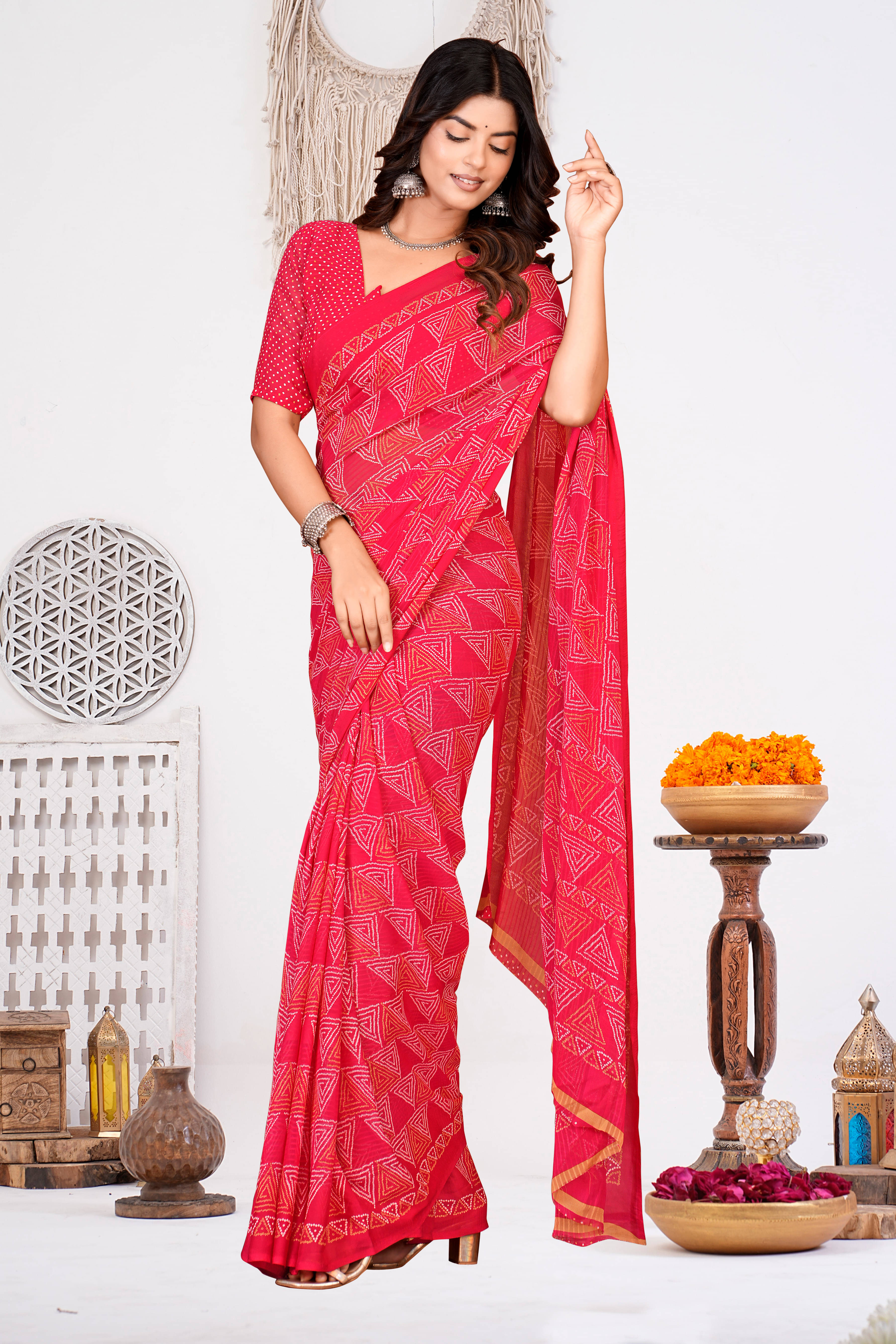 SAREEVE Chiffon Printed Saree With Unstitched Blouse Piece ( Pink ) SAREEVE Chiffon Printed Saree With Unstitched Blouse Piece ( Pink )