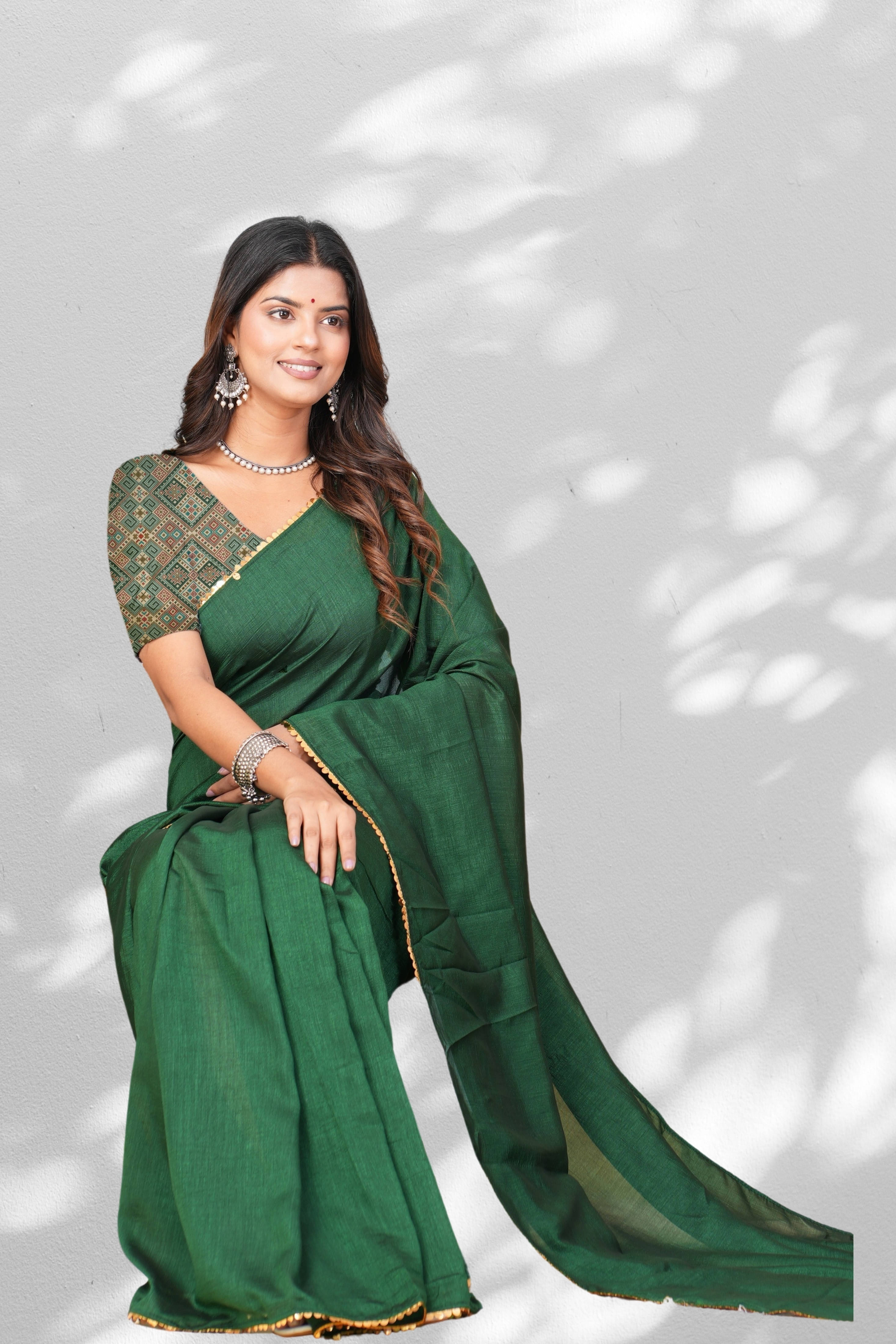     			SAREEVE Chiffon Printed Saree With Unstitched Blouse Piece ( Green )