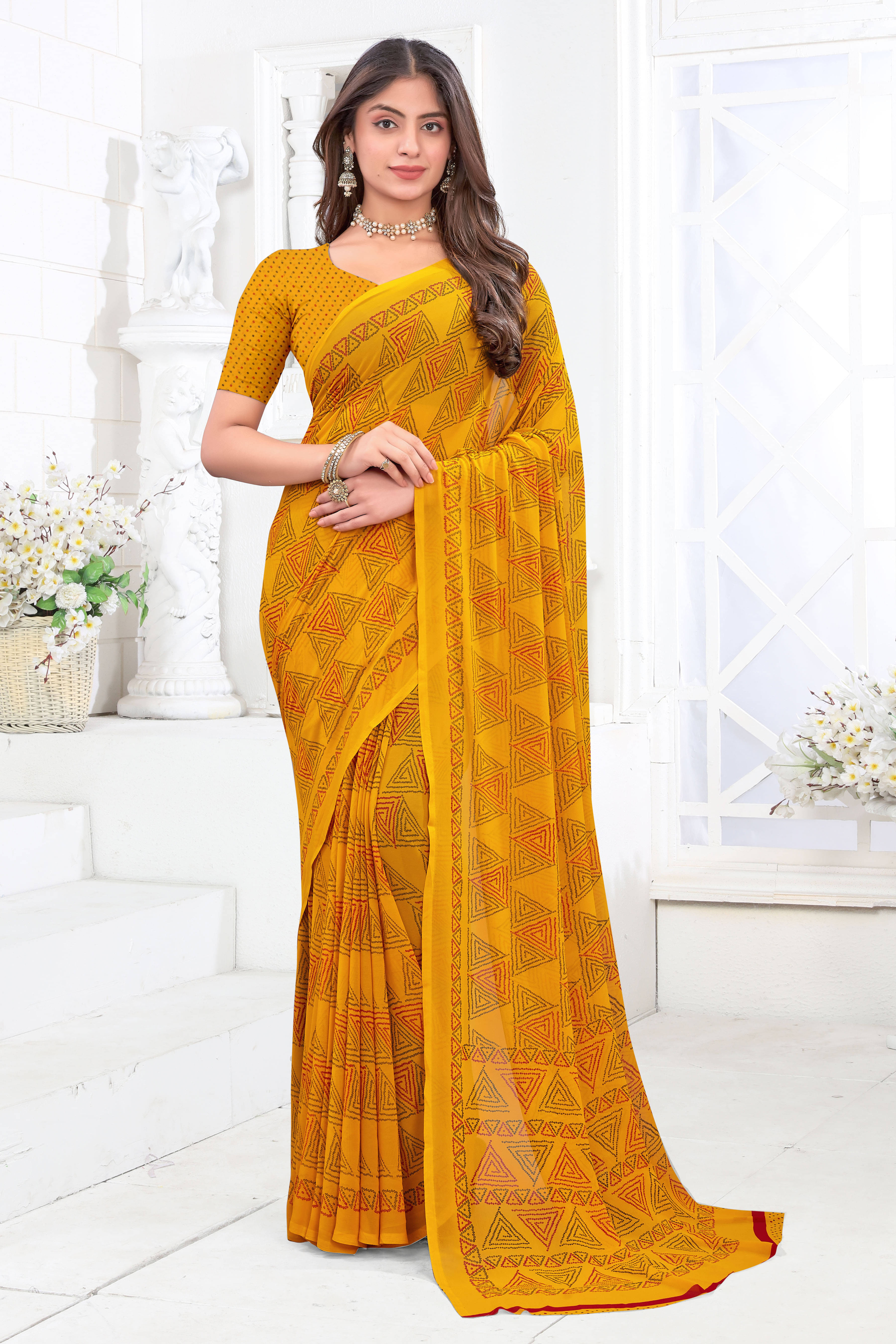 SAREEVE Chiffon Printed Saree With Unstitched Blouse Piece ( Yellow ) SAREEVE Chiffon Printed Saree With Unstitched Blouse Piece ( Yellow )