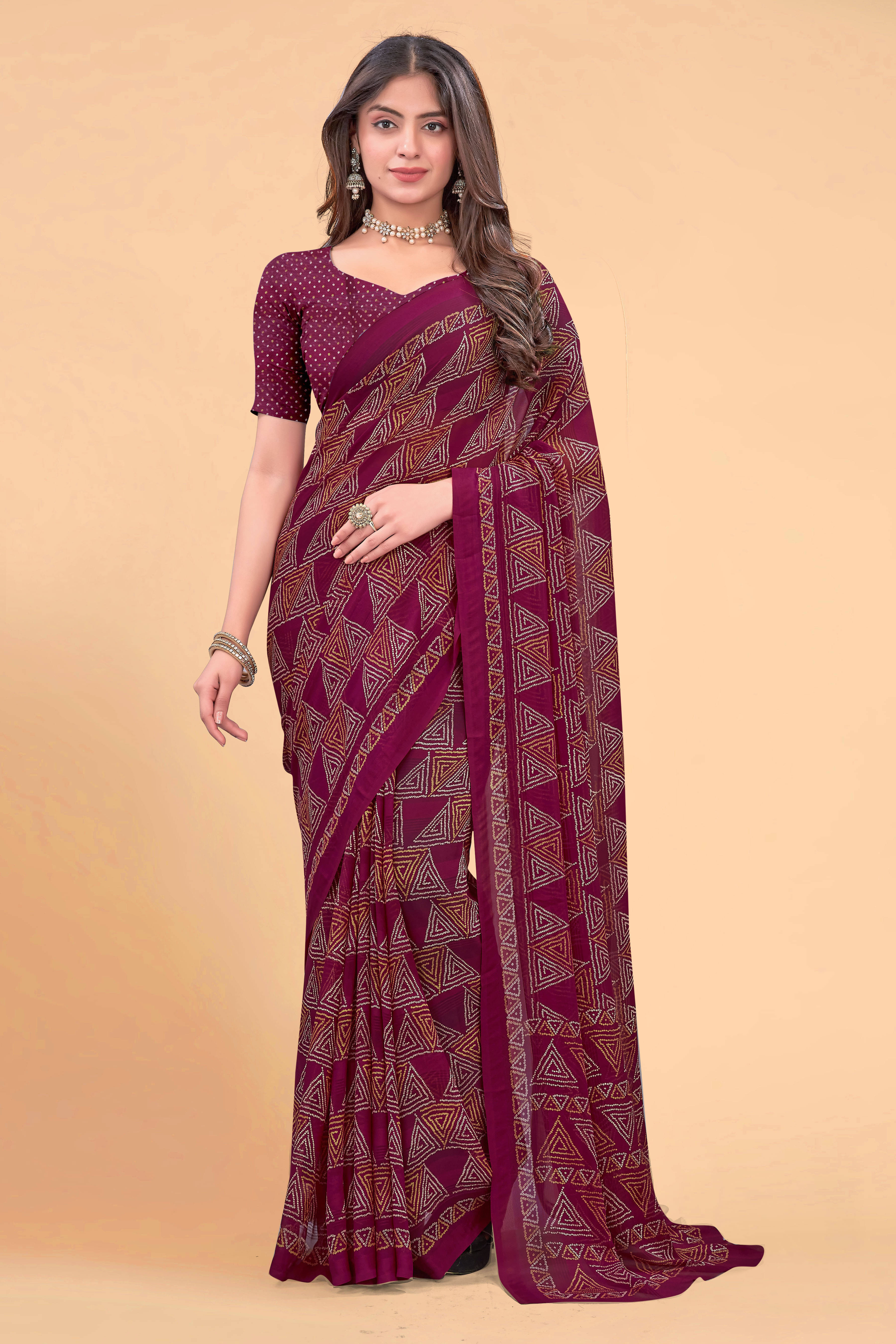     			SAREEVE Chiffon Printed Saree With Unstitched Blouse Piece ( Purple )
